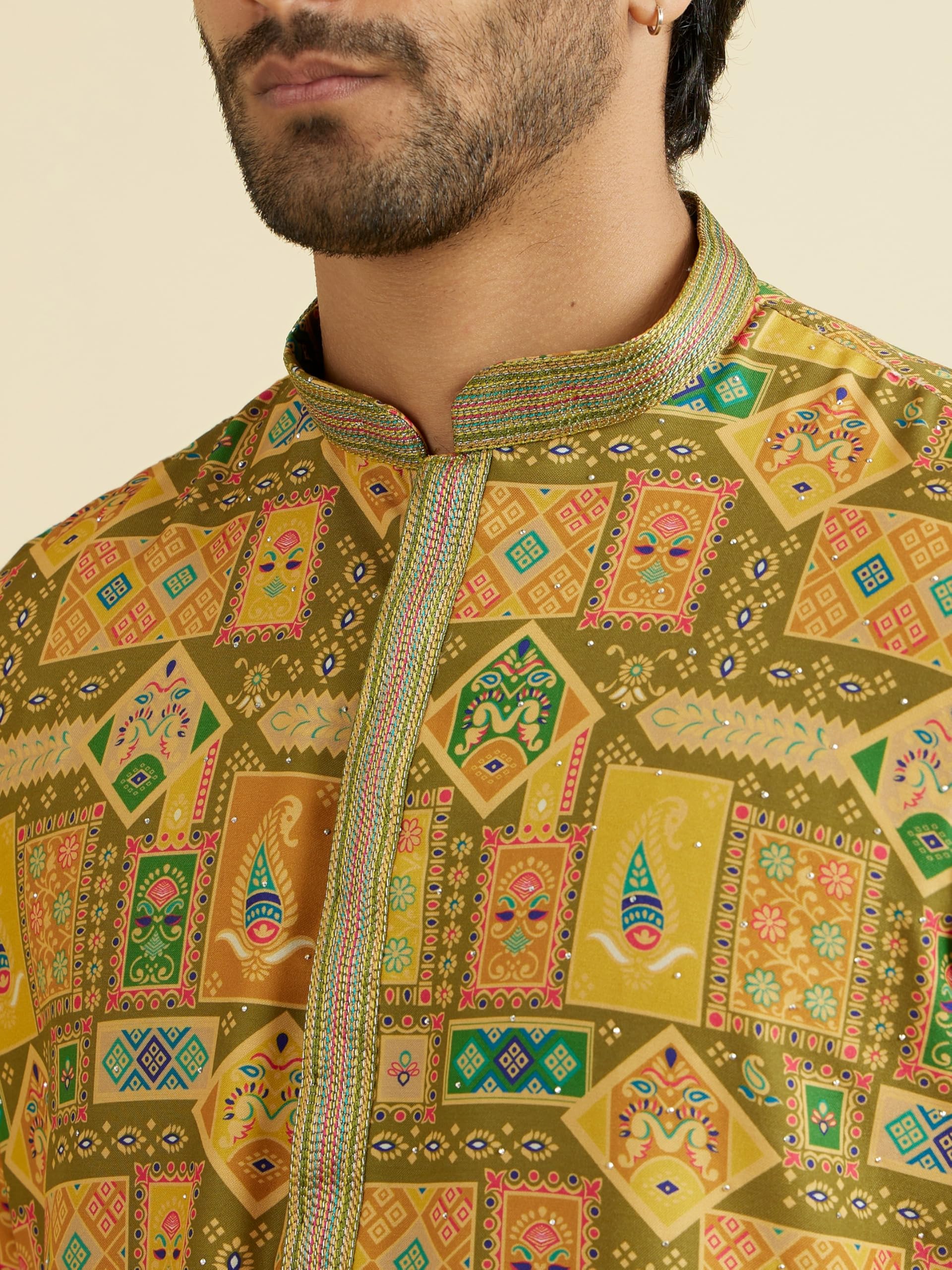 Manyavar Kurta 2-częściowy zestaw piżamowy dla mężczyzn, sztuczny jedwab, z nadrukiem, 2-częściowy
