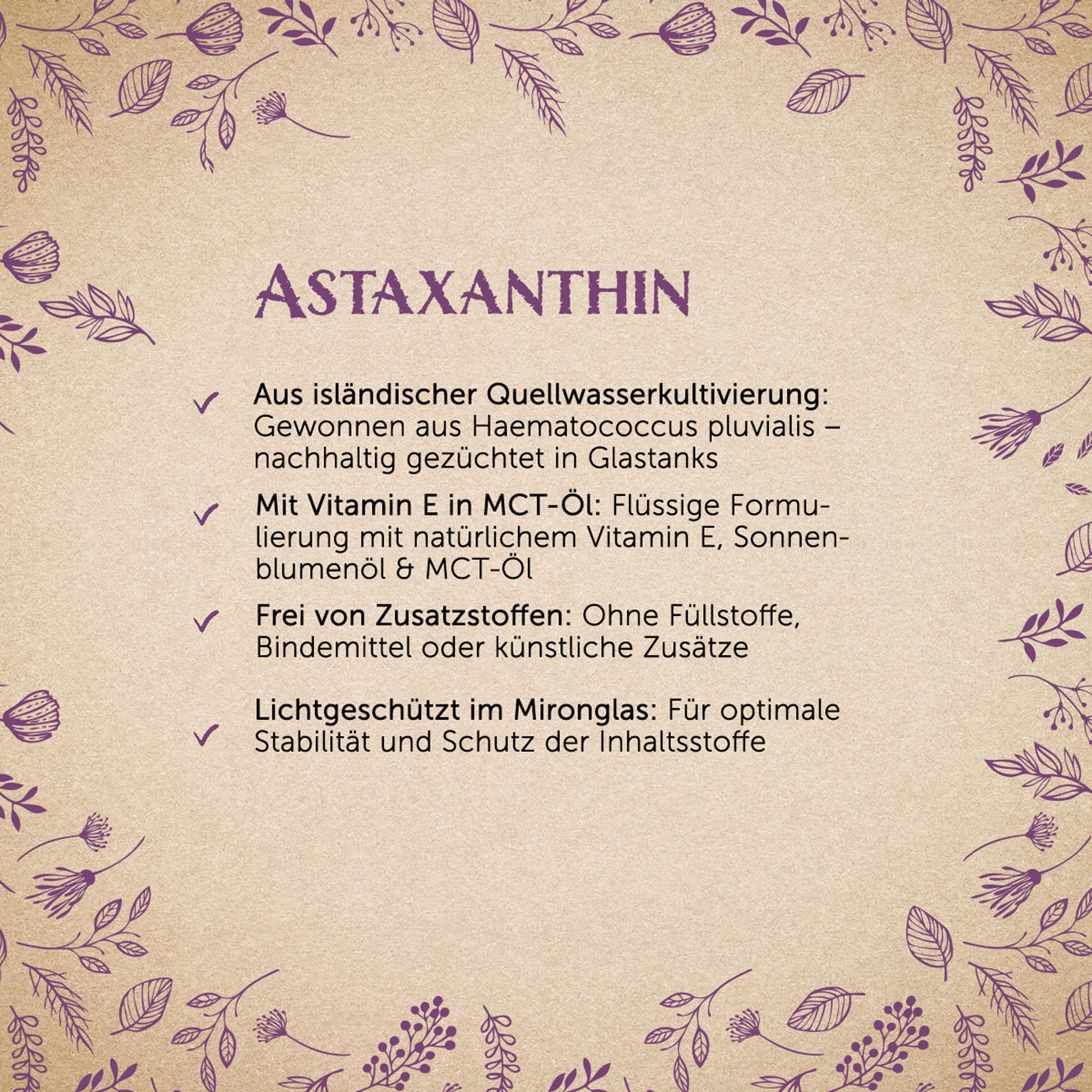 Waldkraft Astaxanthin Tropfen aus Island 100ml – natürliches Oleoresin aus der Alge Haematococcus pluvialis – hochdosierte Tropfen in MCT-Öl angereichert mit natürlichem Vitamin E