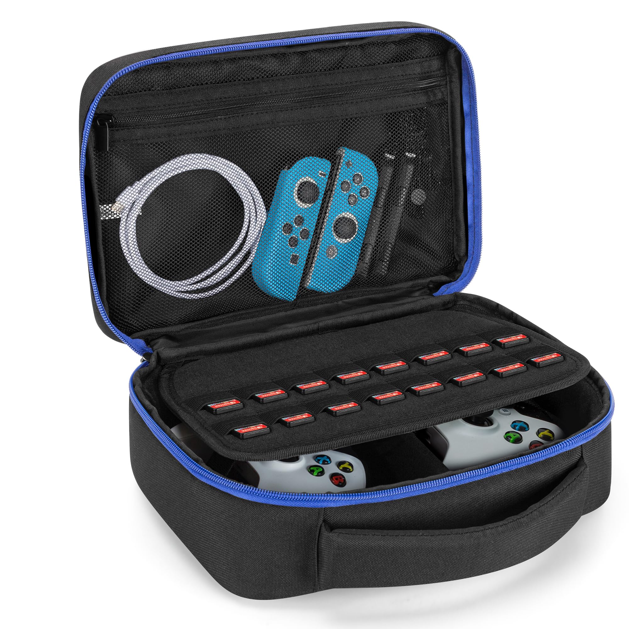 PGmoon Custodia da Viaggio per Controller Compatibile con Ps5 / Ps4 / Xbox/Switch Pro e Altri Controller, Borsa Protettiva per 2 Controller e Altri Accessori, Blu (Design Brevettato)
