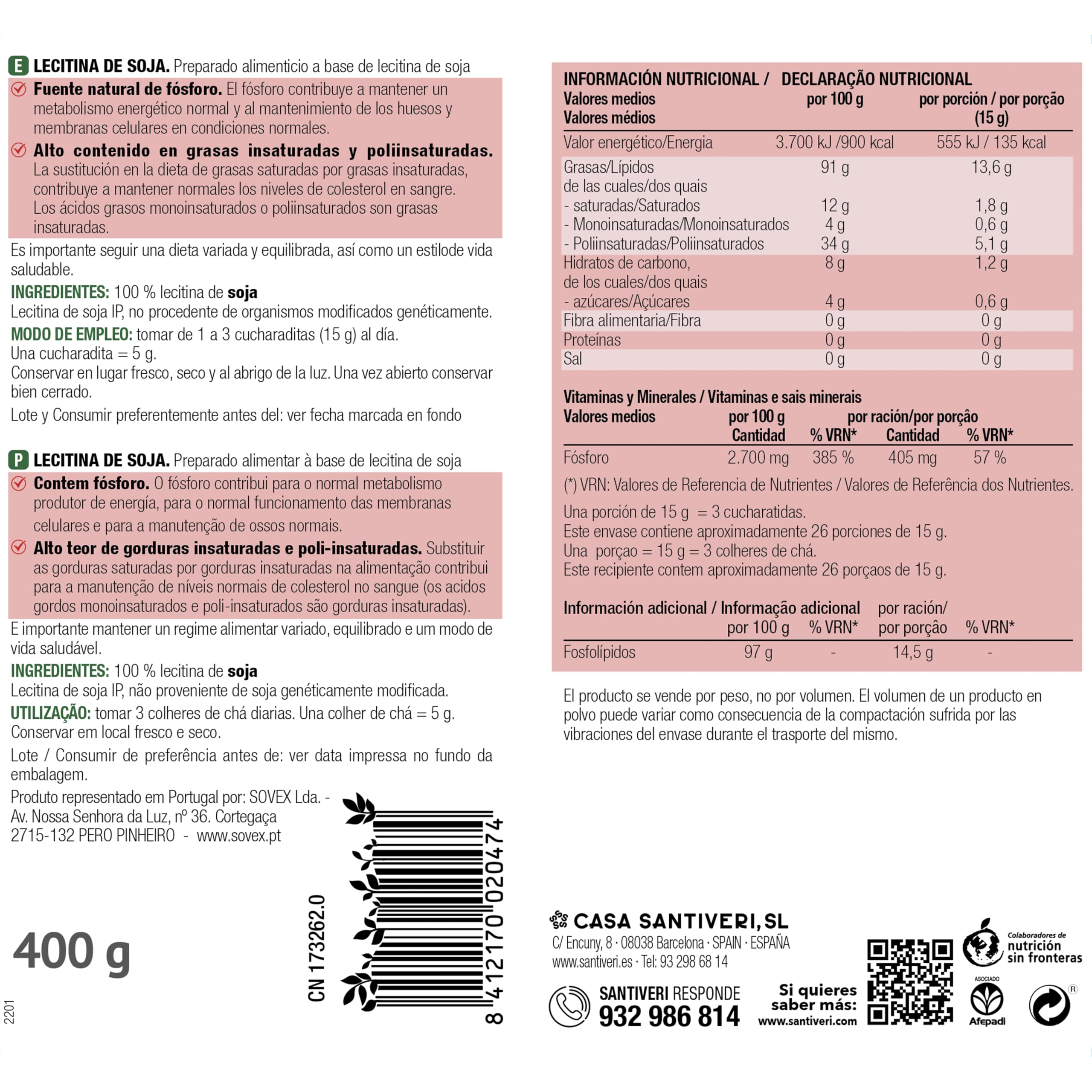 Santiveri - Lecitina di Soia Granulata - 400g
