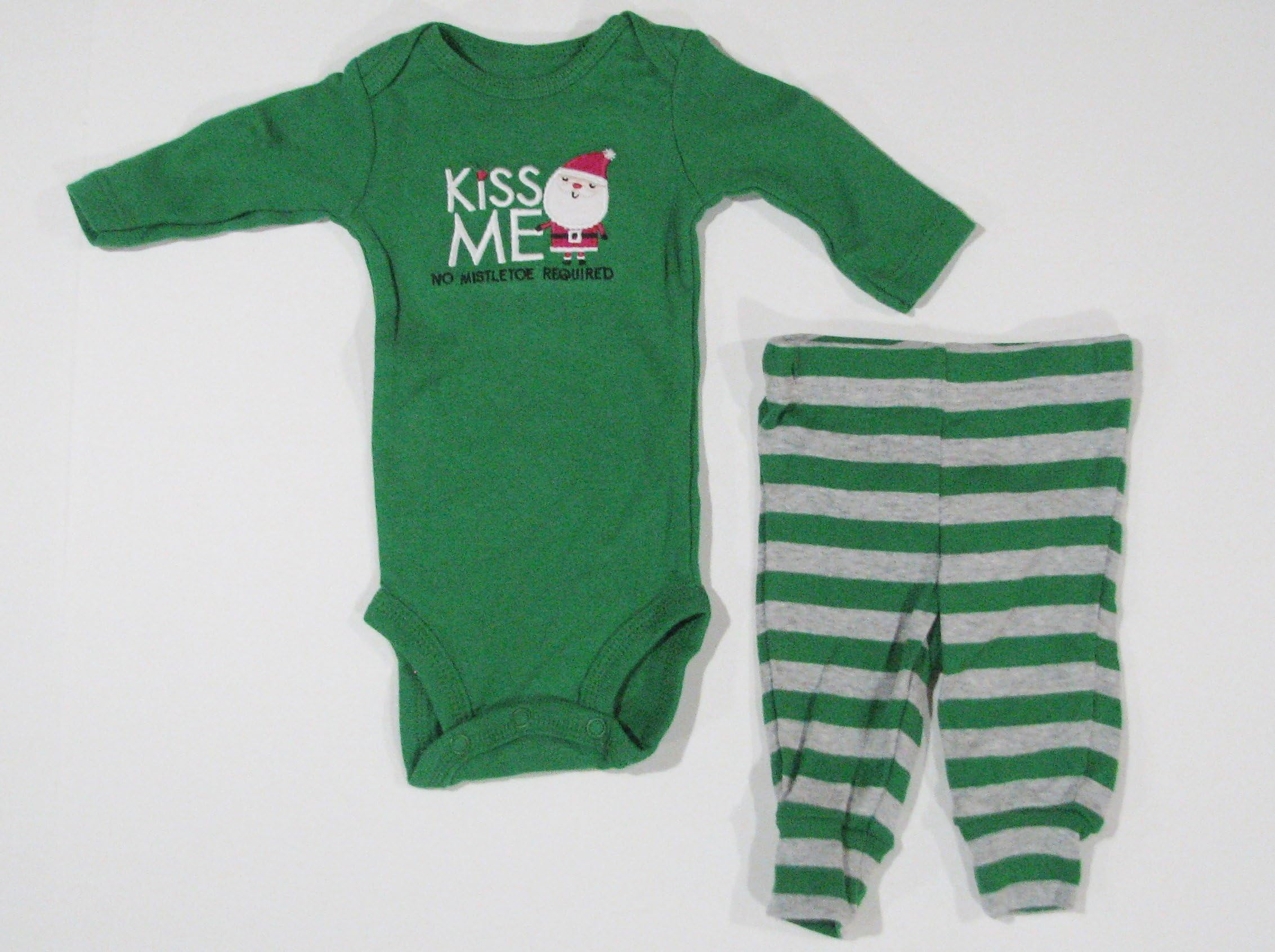 Carter's Kiss Me Santa Theme 2-Piece Baby Boy Outfit Size Newborn Green, Grey