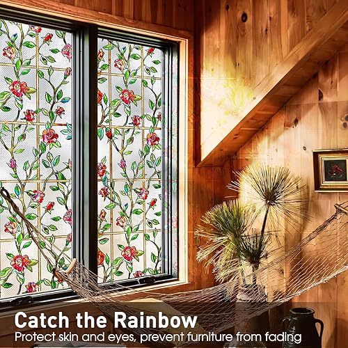 Miniatura 8 de Windimiley Película de privacidad para ventanas de vitral 3D rosa decorativa para baño, esmerilado, se adhiere a la ventana de bloqueo del calor del