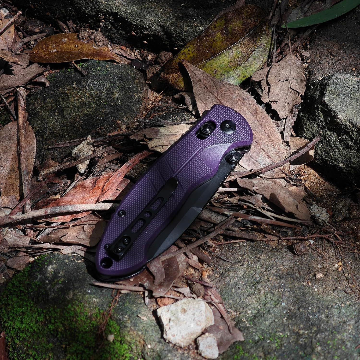 D2 Steel Folding Pocket Knife with Reversible Clip: 3.14" Drop Point Blade, Crossbar Axis Lock, G10 Handle, EDC Knives Camping for Men Women E037, Purple