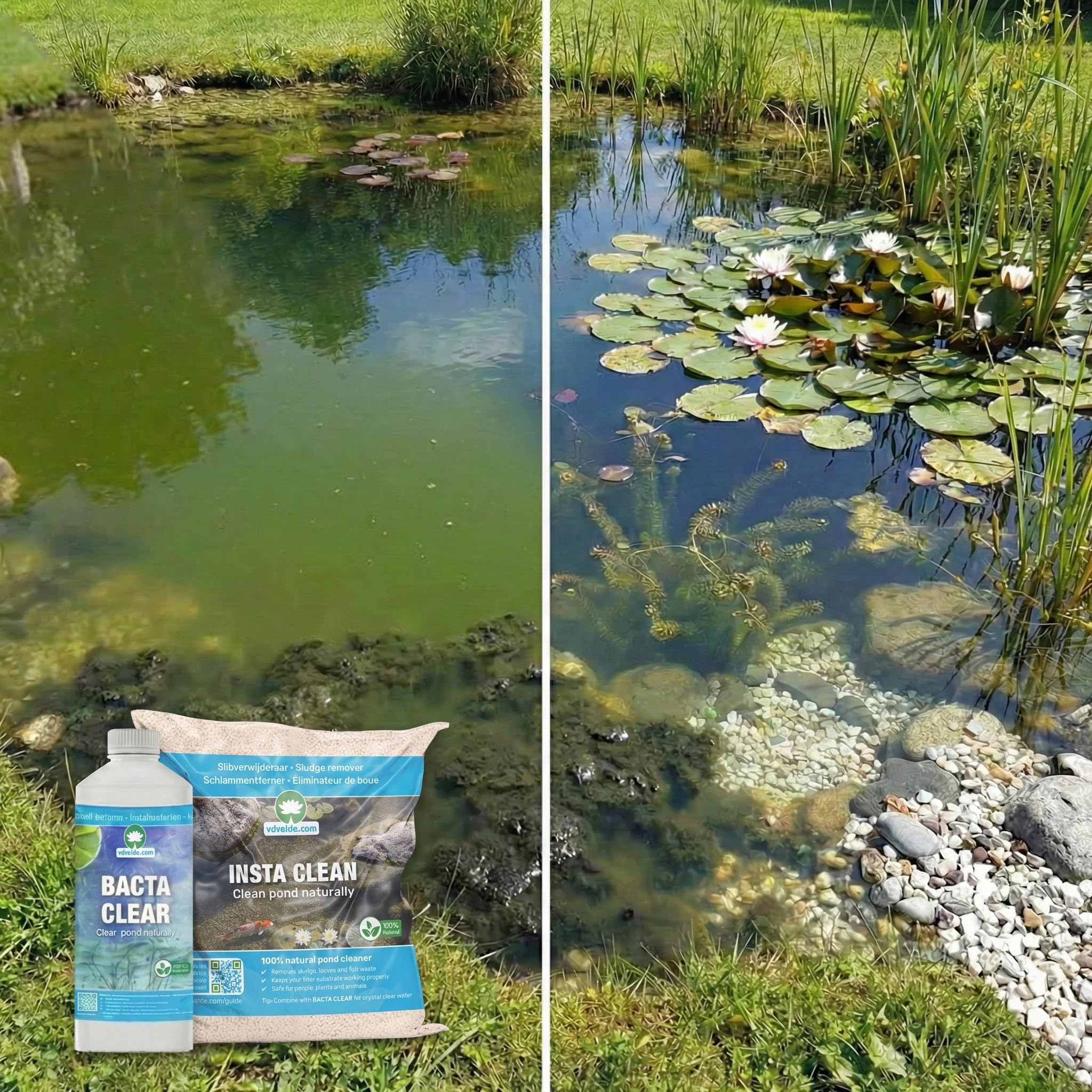 vdvelde․com - Pond Care Set de Tratamiento para Estanque, Paquete Completo con Bacterias y Eliminador de Lodo, Favorece el Equilibrio del Agua y Reducción de Lodo, para Estanques 1.000-20.000L