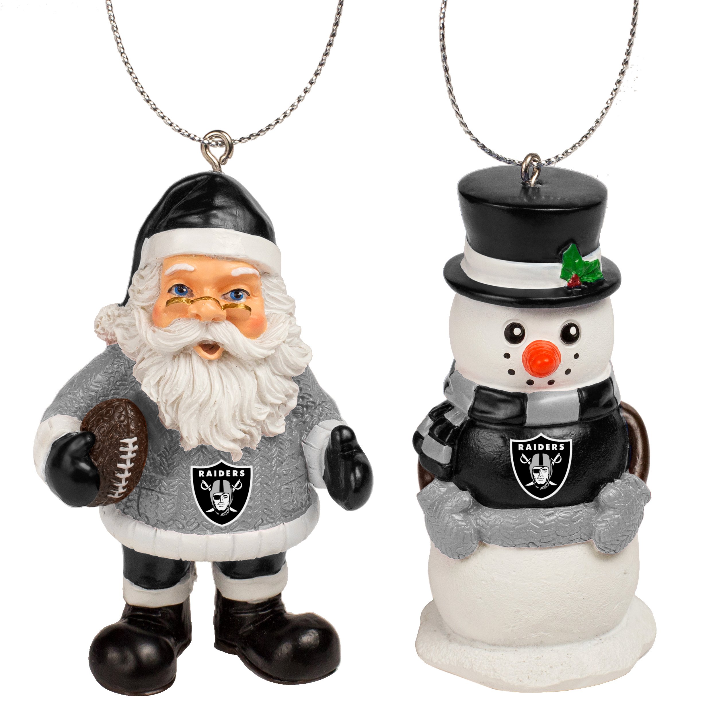 Foco Las Vegas Raiders - Nfl Officially Licensed 3.5" St. Nick Santa & Snowman 2 Pack Holiday Xmas Christmas Tree Team Hanging Ornament Set (Las Vegas Raiders)