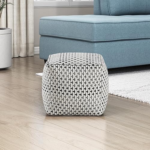 Miniatura 5 de Lexicon Puf otomano, reposapiés otomano cuadrado, puf de tela jacquard, taburetes pequeños para sofá con relleno para sala de estar/dormitorio,