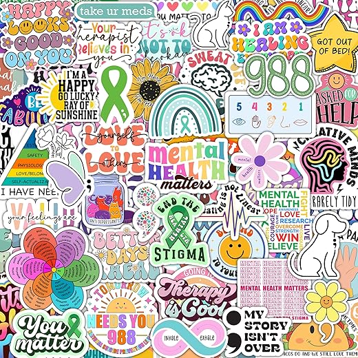 150 PCS Mental Health Matters Stickers Pack for Journals, Laptops, Water Bottles, Therapist Office Decor, Counselor Office Must Haves, Positive Quote Decals for Mental Health Awareness (150)