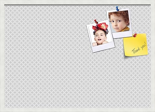 Miniatura 377 de PinPix Tablero de anuncios de corcho de 12 x 12 pulgadas. Este tablero decorativo enmarcado viene con diseño de círculos B W y un marco blanco