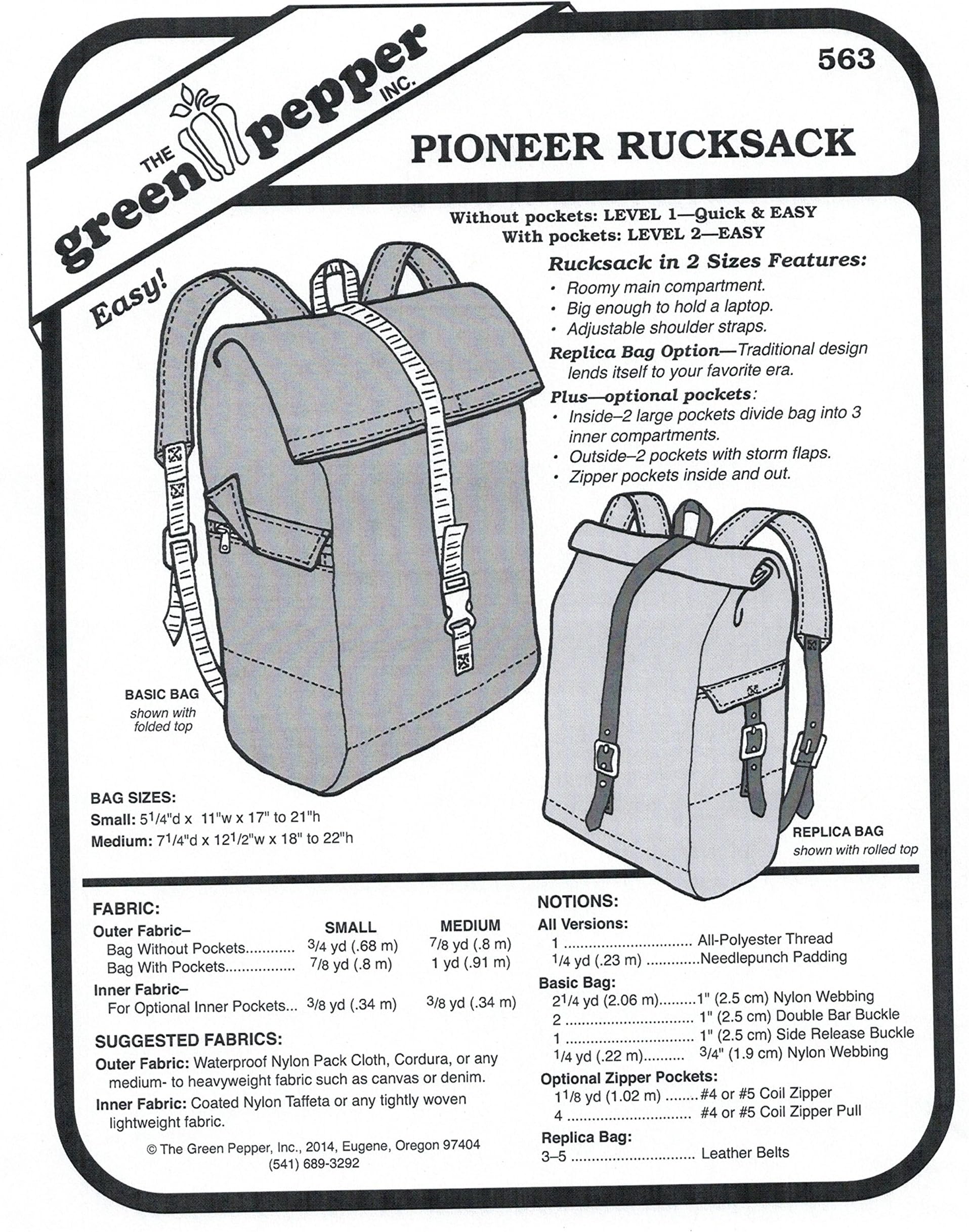 The Green PepperPioneer Rucksack #563 Sewing Pattern