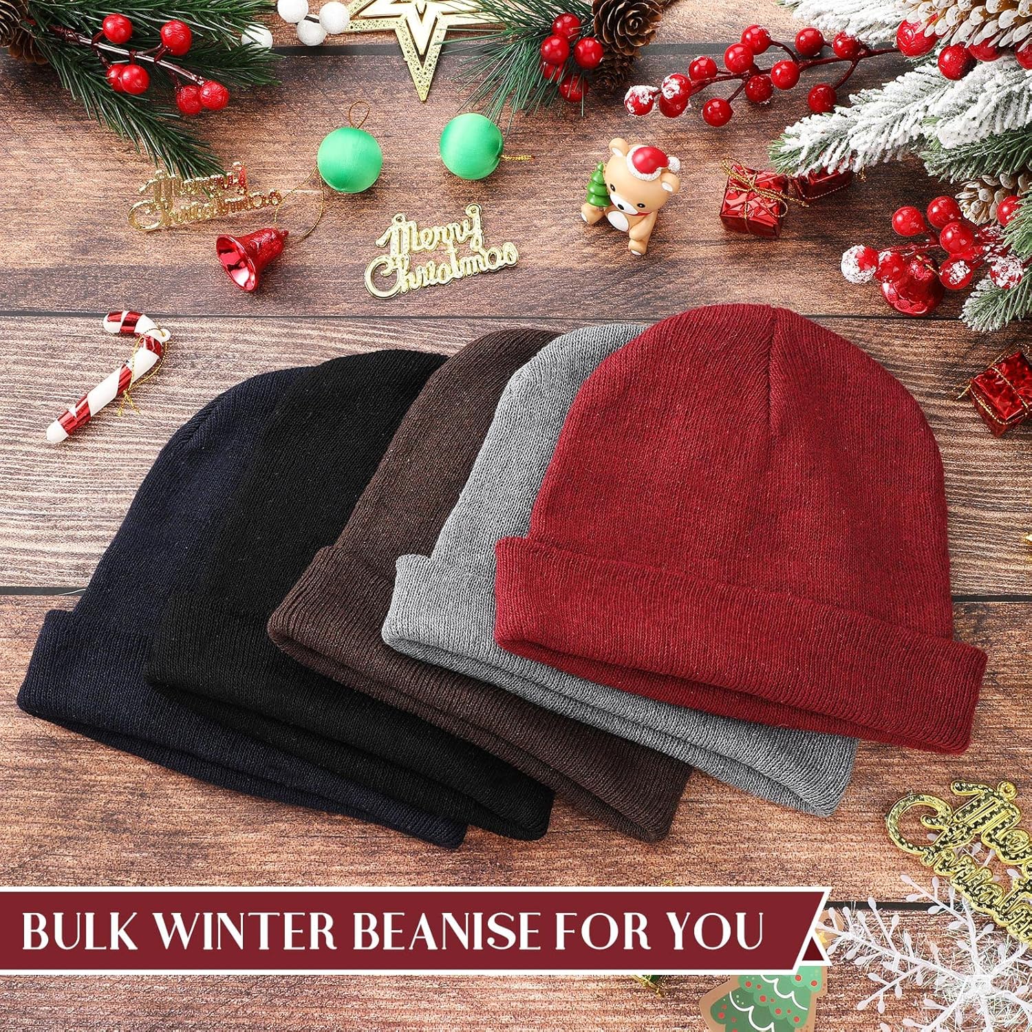 Tarpop 96 Pack Beanies Unisex Bulk for Men Women, Winter Beanie Hats Packs Knit Hat Warm Skull Cap Homeless