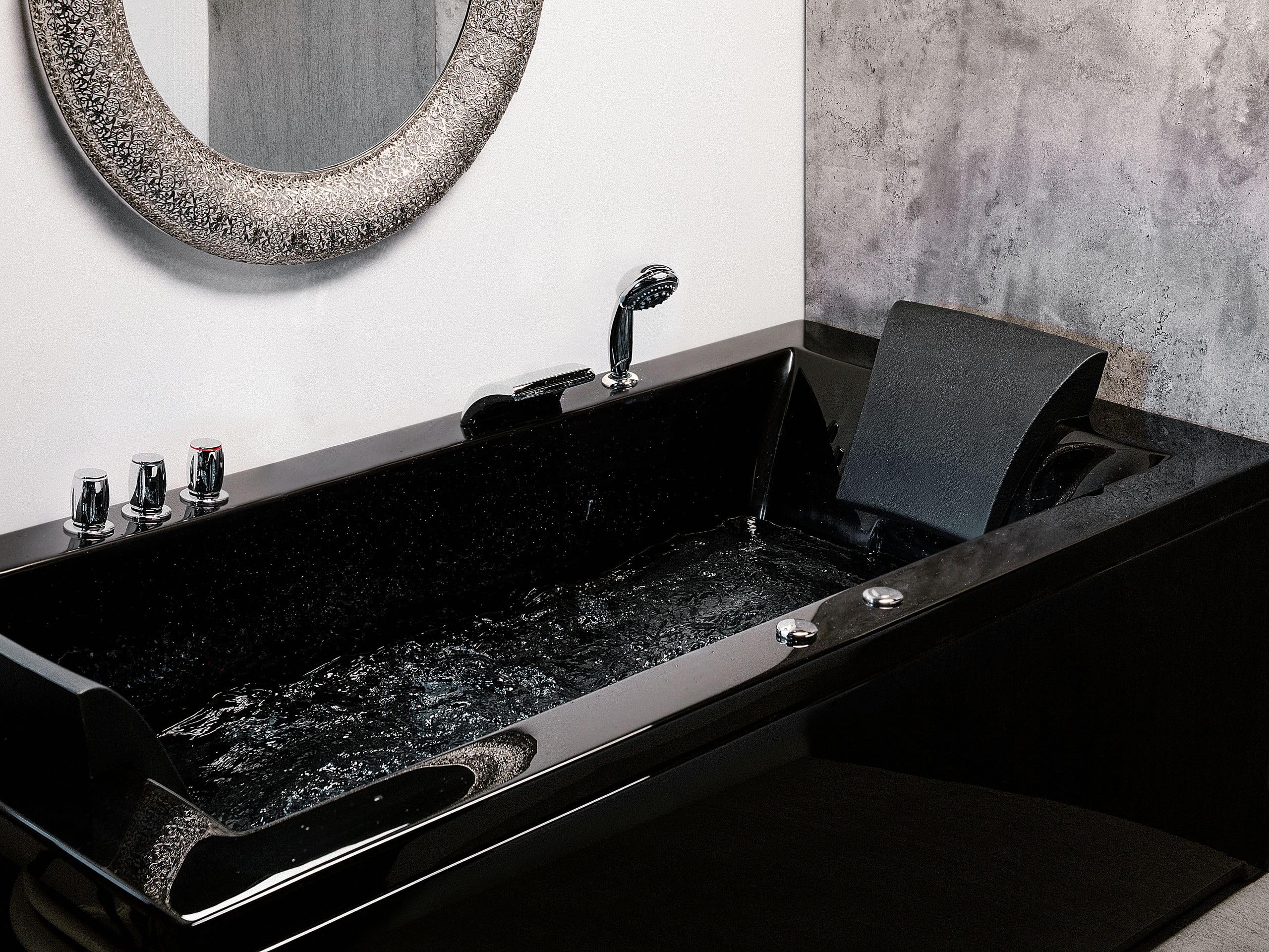 Baignoire d'Angle Gauche Balnéo Noire Rectangulaire 2 places avec Leds Varadero