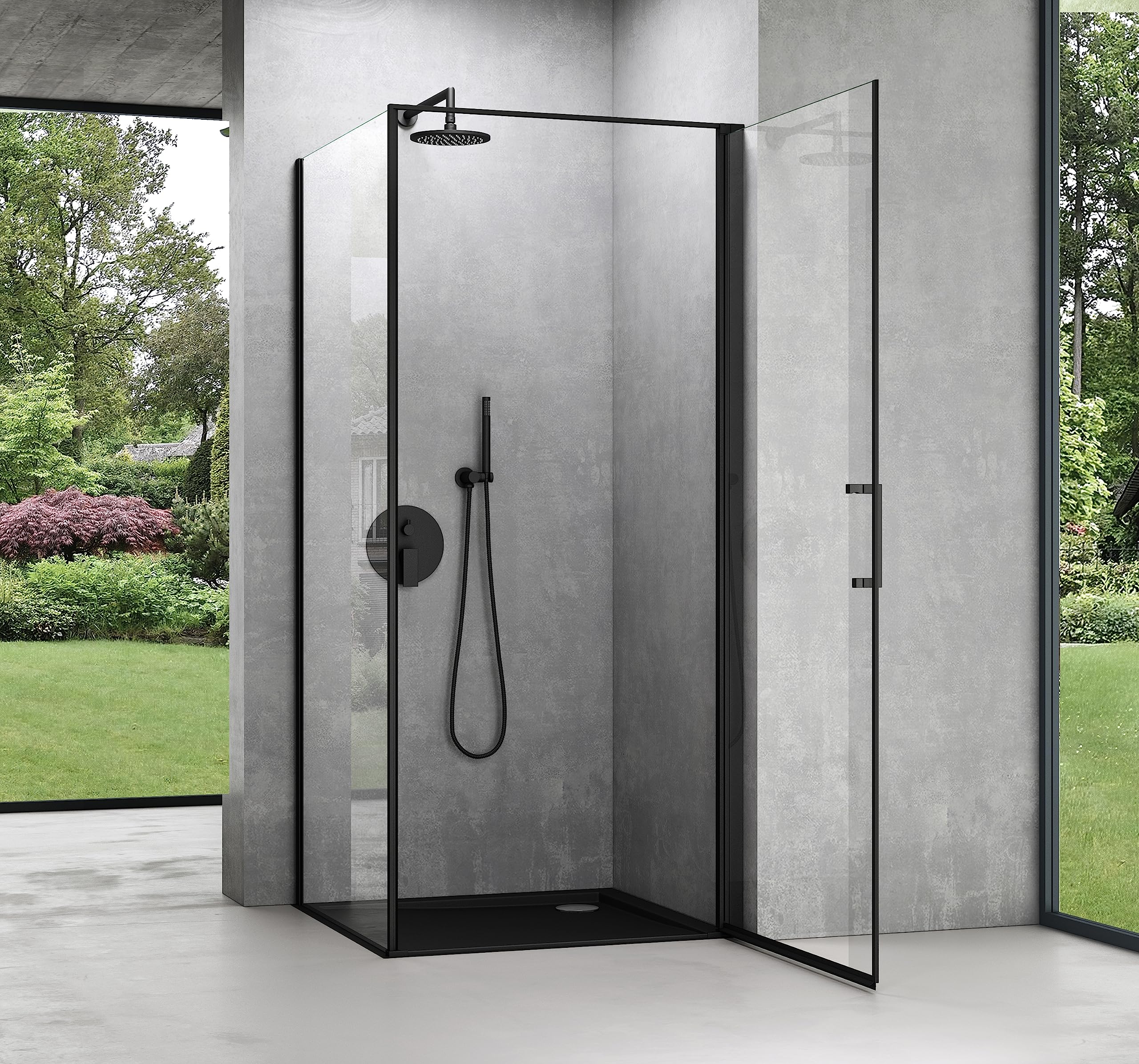 Mai & Mai Cabine de Douche Noir en Angle sans Receveur 100x100x195cm