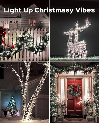Miniatura 8 de JACKYLED Tira de luces para exteriores impermeables, 178 pies, 500 luces LED enchufables de Navidad con 8 modos, guirnalda de luces para árbol de
