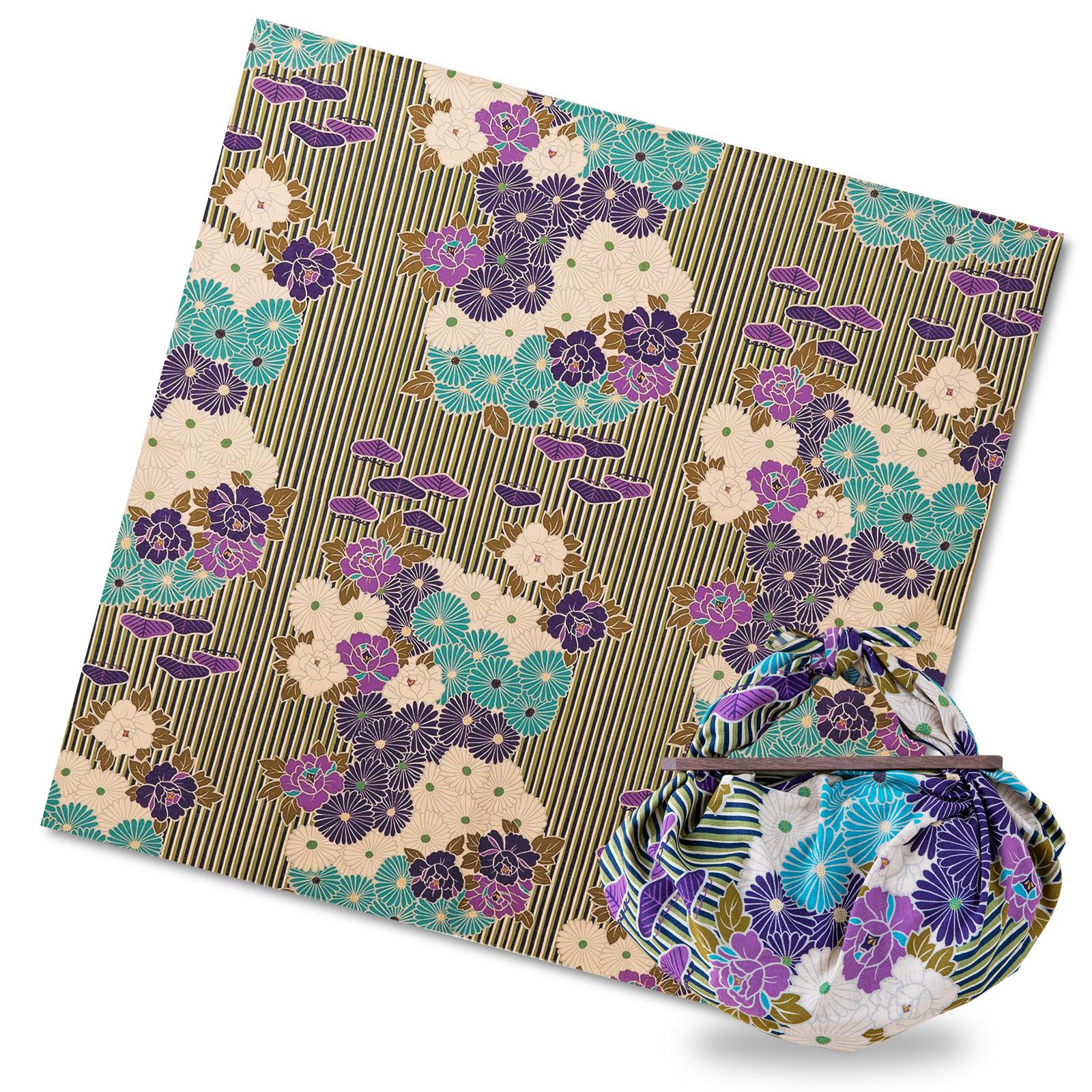 NOREN Furoshiki 100% algodón con diseño de flor retro morada y asas 7