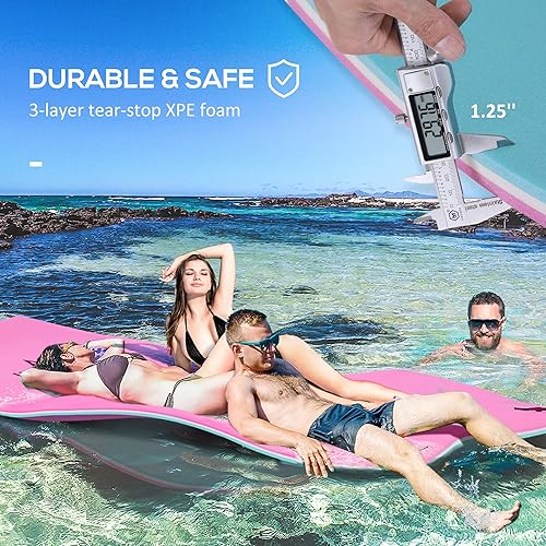 Miniatura 3 de Soozier Alfombrilla flotante de lirio de 12.5 x 5 pies con mesa para lago, río, playa, piscina, tapete de agua portátil de 3 capas para 2-3 personas