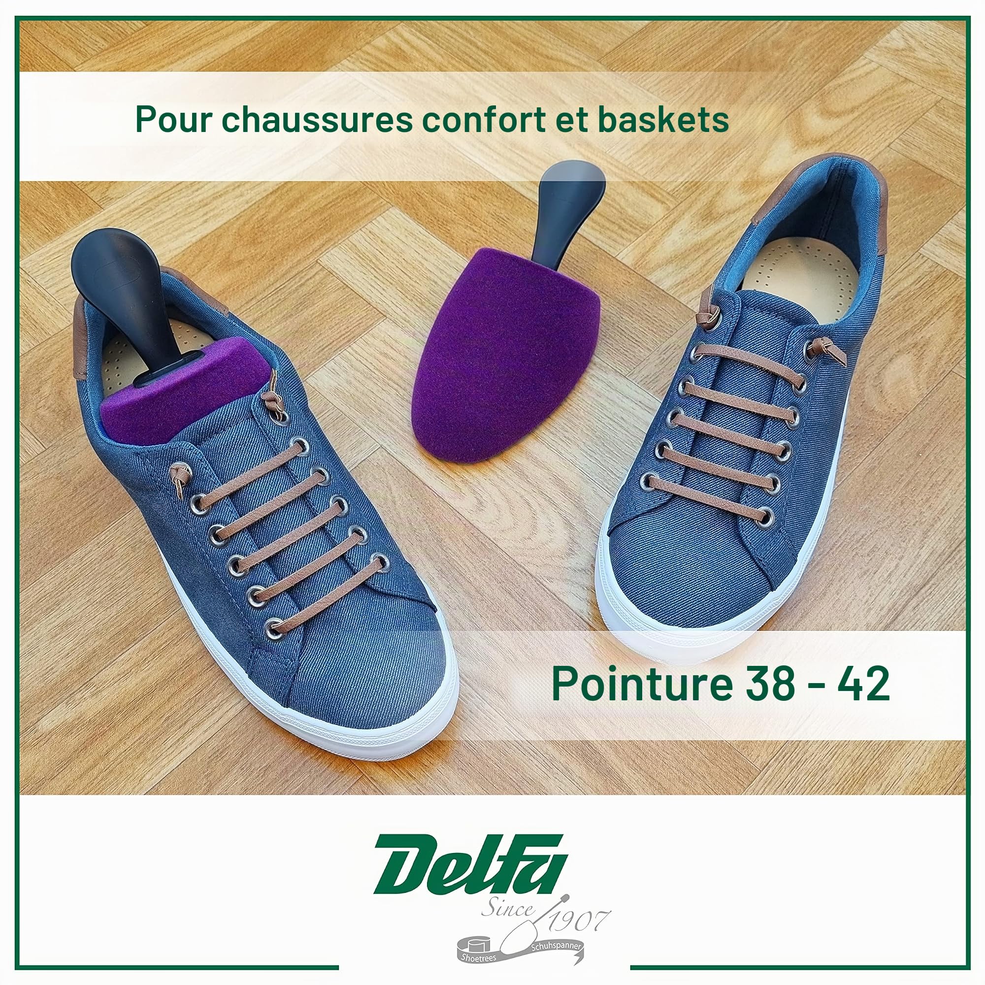 DELFA Kit de 5 paires Embauchoirs au mousse avec poignée “Gina” pour sneakers et chaussures confort, élégant en violet