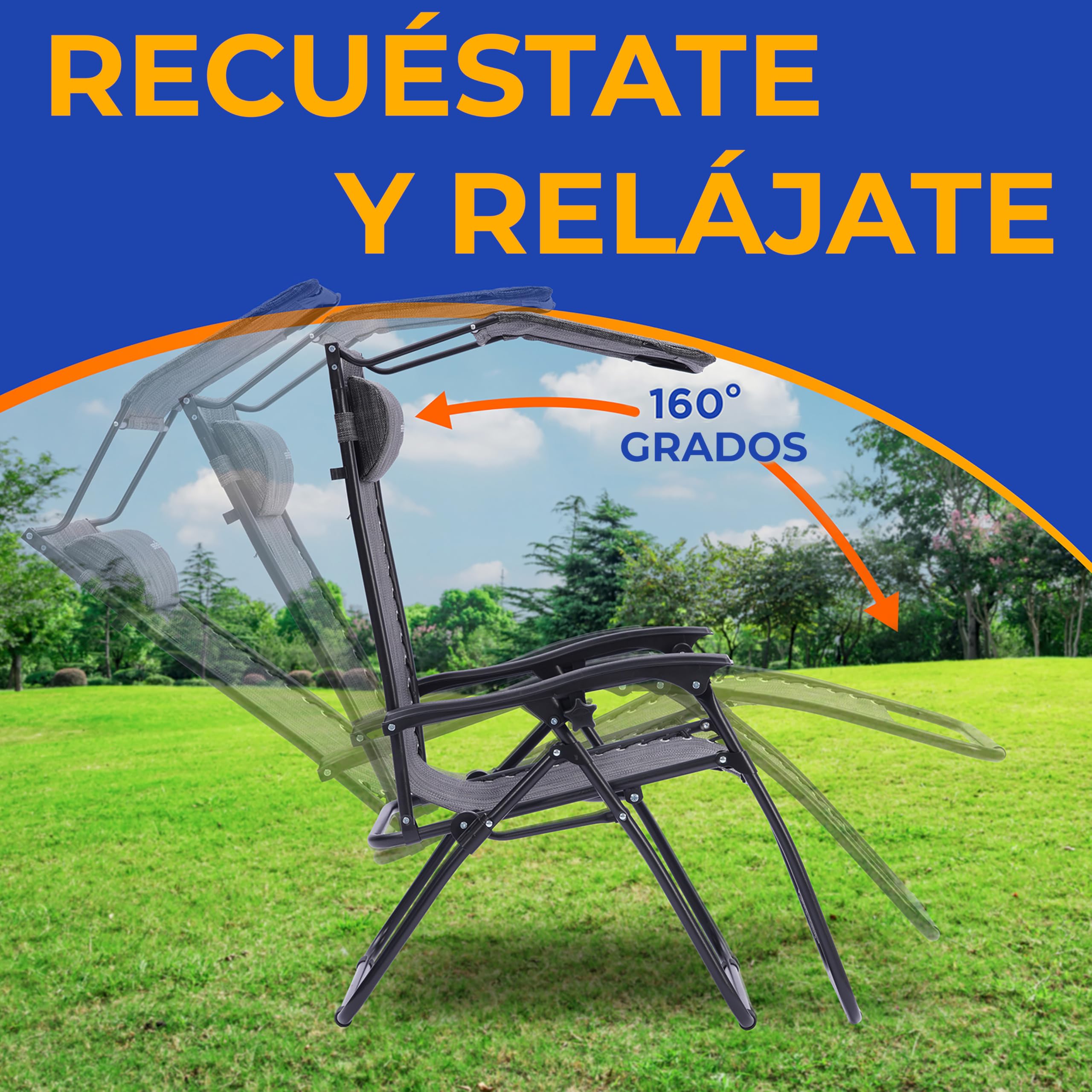SereneLife Silla reclinable de Jardin, Set de 2, Tumbona, Almohada Desmontable, Bandeja Desmontable para portavasos, Exterior, Patio, Jardin