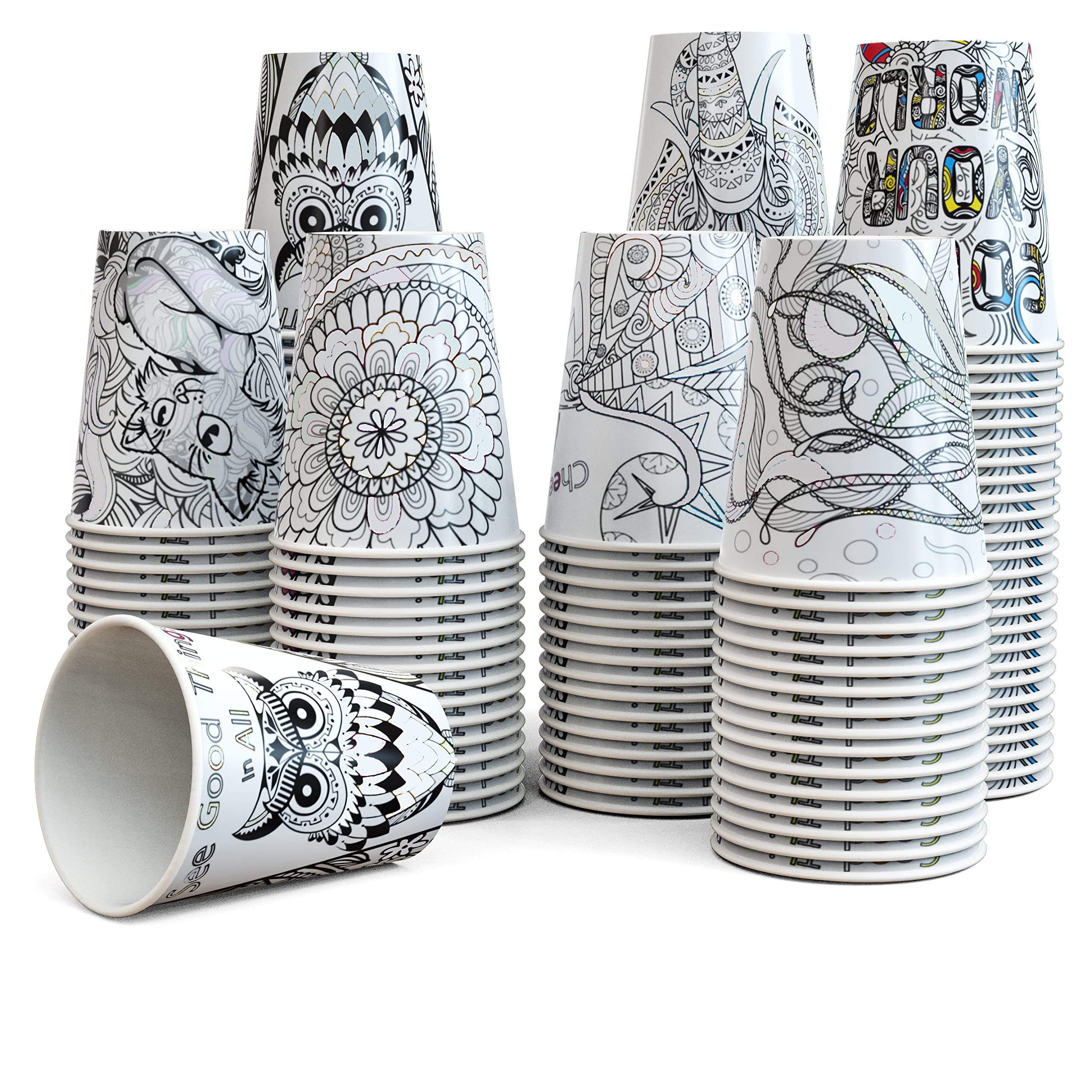 Color Your World – 8 oz - 1000 Disposable Paper Coffee Cups | Espresso, Tea, Hot Chocolate, Cold Water| Single Wall Insulation, Rolled Rims, Recyclable | Perfect For Home Office School Solo Drinking