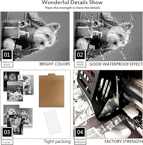 Miniatura 4 de YAODAYAO Glam - Juego de 6 lienzos artísticos con purpurina para baño, póster de lienzo en blanco y negro, moderno y divertido, decoración de pared