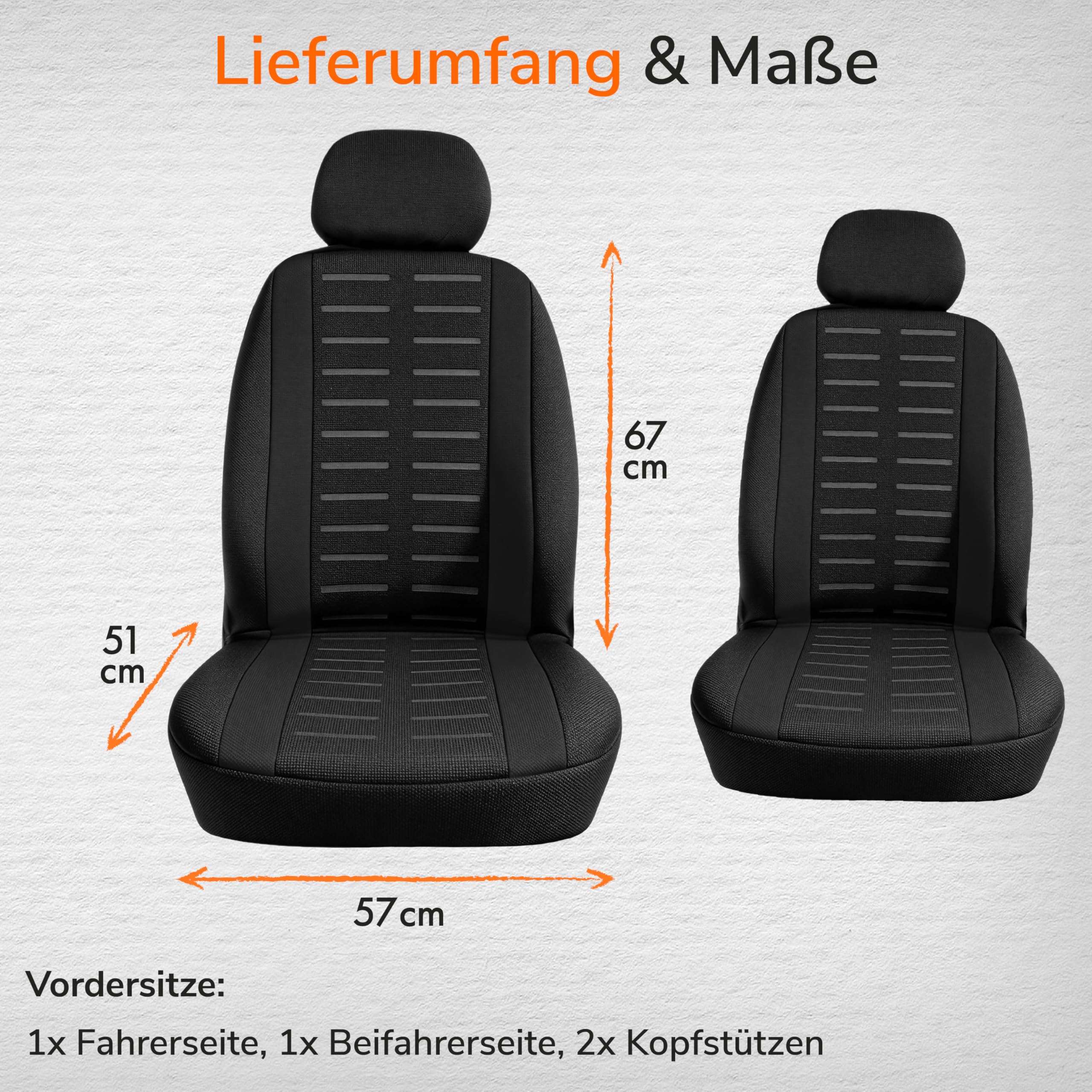Upgrade4cars Autositzbezüge Set für die Vordersitze Version 2026 | Auto-Schonbezüge Universal in Schwarz für Fahrersitz & Beifahrer | Autozubehör Innenraum Deko