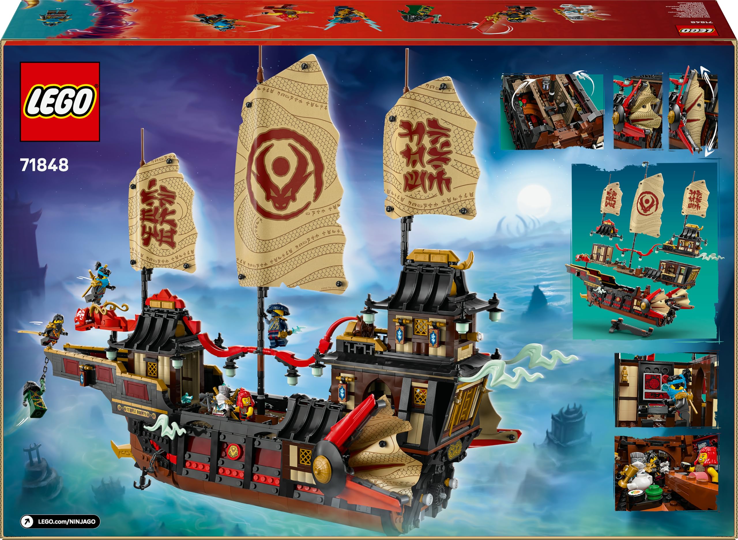 LEGO NINJAGO Der Tempel-Flugsegler - Interaktives Schiff mit beweglichen Segeln, 6 Minifiguren inkl. Cole, Zane & NYA - Geschenk für Jungen und Fans von Aufstieg der Drachen ab 14 Jahren - 71848