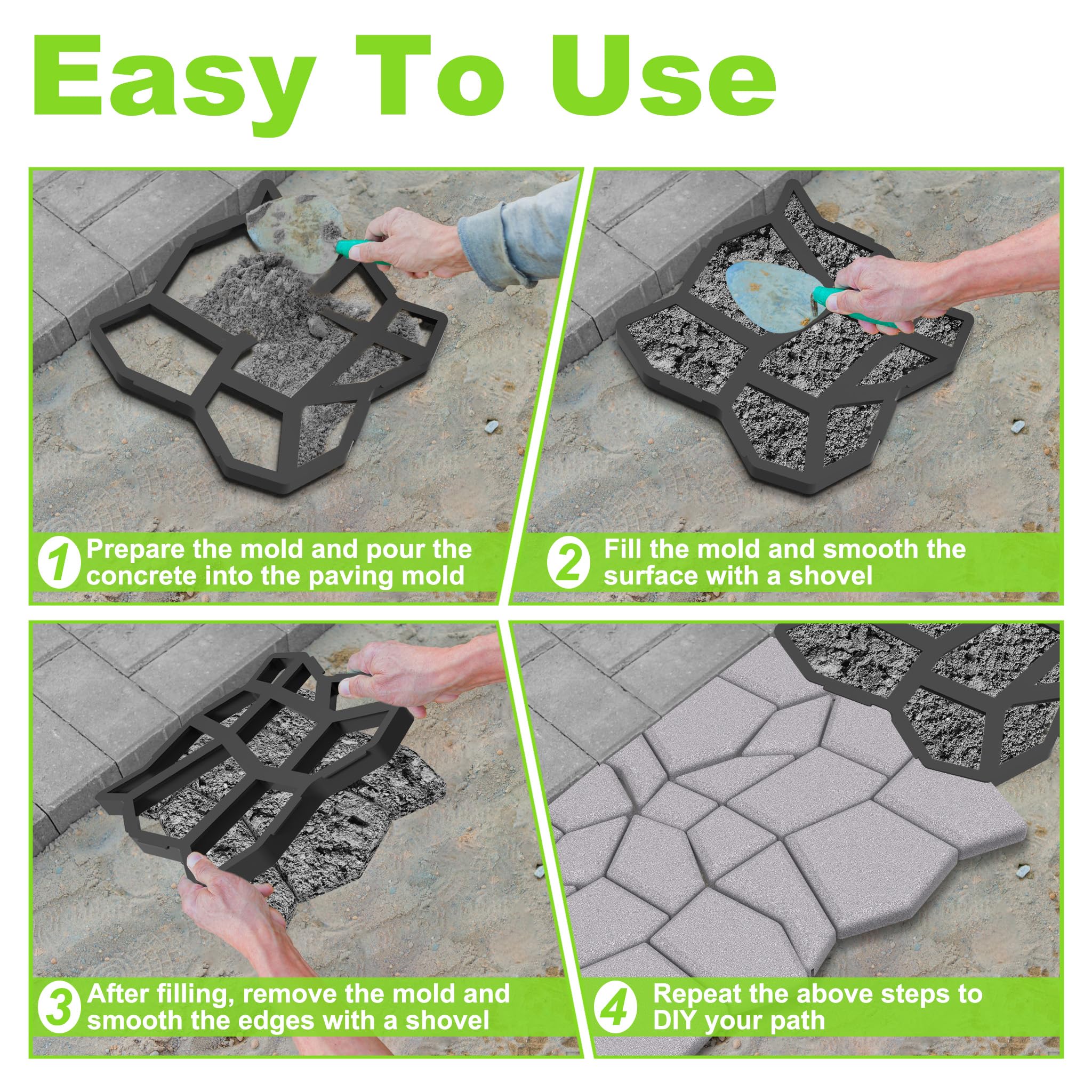 NAIZY 2x Stampo per Calcestruzzo Fai-da-Te per Pietre per Lastricati Nero 9 Griglie Pietre per Lastricati Irregolari 43x43x4cm Plastica, per Sentieri Giardino