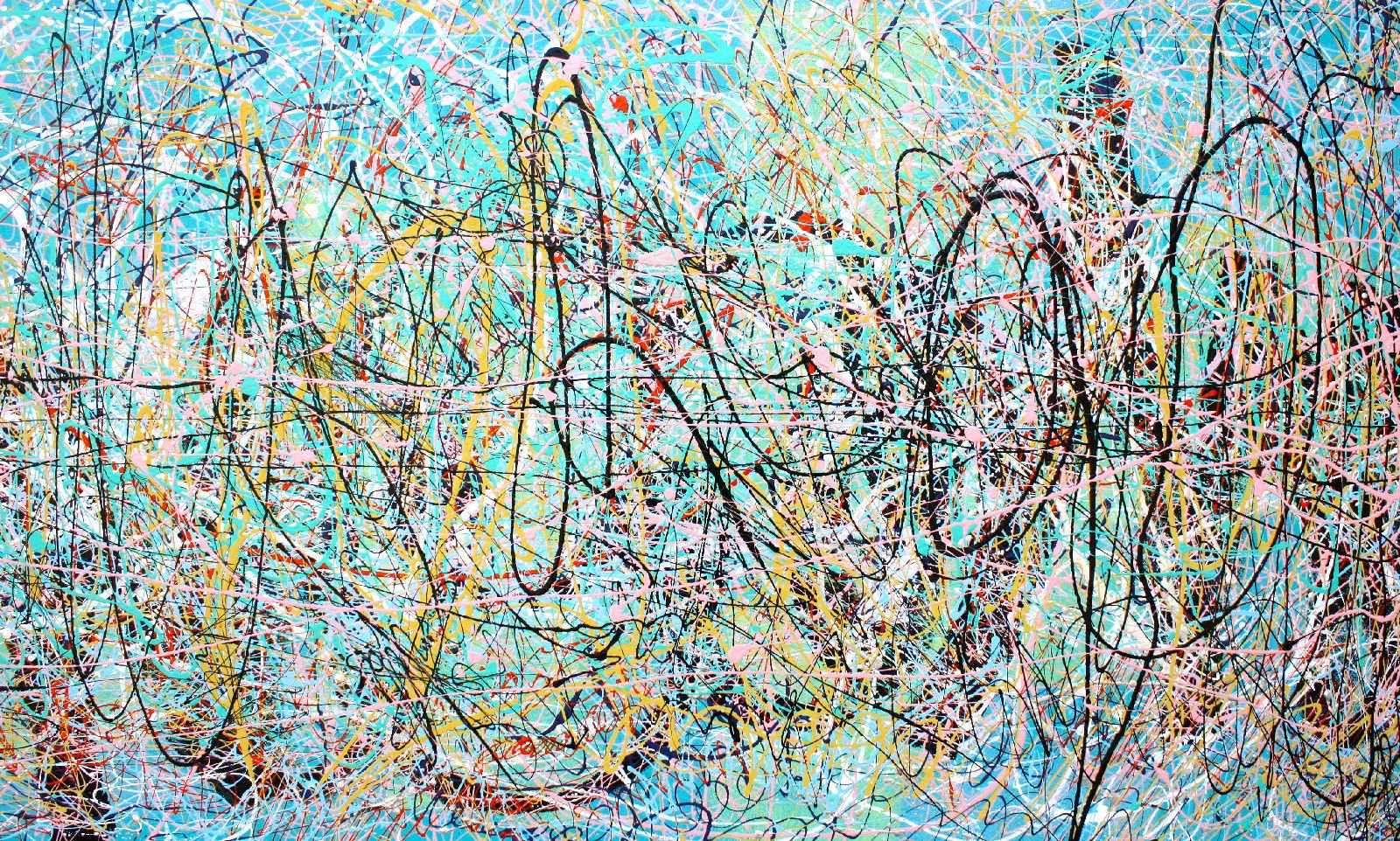 Original 96 x 41 abstract expressionism fine art modern nyc contemporary green colorful drip Jackson Pollock by Chris