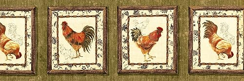 Miniatura 2 de CONCORD WALLCOVERINGS  Papel Pintado Frontera País Patrón Gallos En Marcos Para Casa De Cocina Comedor, Verde Crema Marrón, 15 pies Por 8 in 5507800