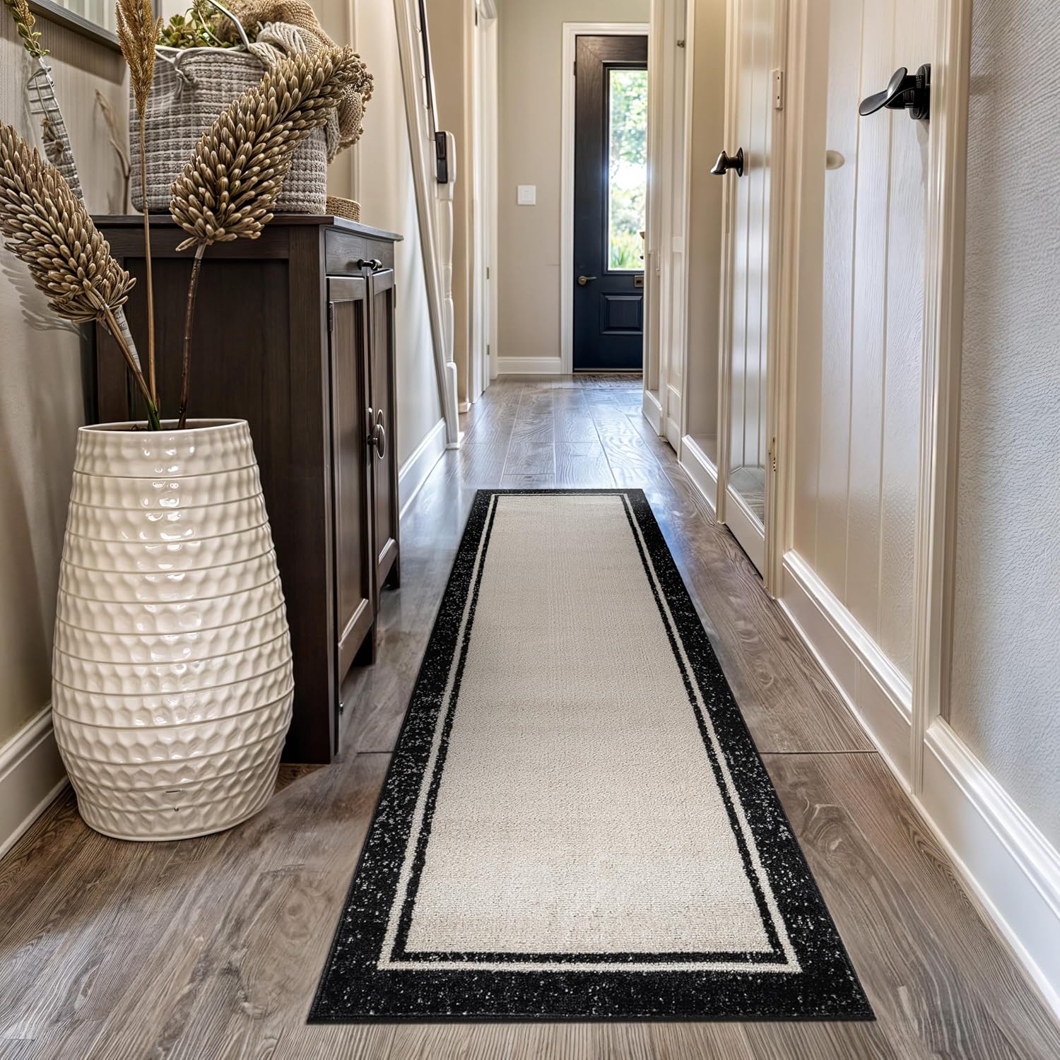 Rugshop Modern Transitional Bordered Indoor Runner Rug for Hallway,Entryway,Kitchen Rug Low Pile Rug with Jute Backing 2' 3" x 8' Cream