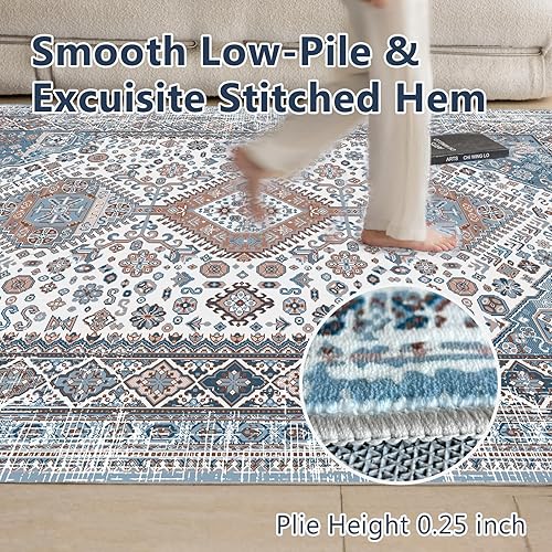 Miniatura 4 de CHOSHOME Alfombra de área de 5 x 7 pies, lavable a máquina, vintage para sala de estar, antideslizante, no desprende pelusa, para dormitorio,