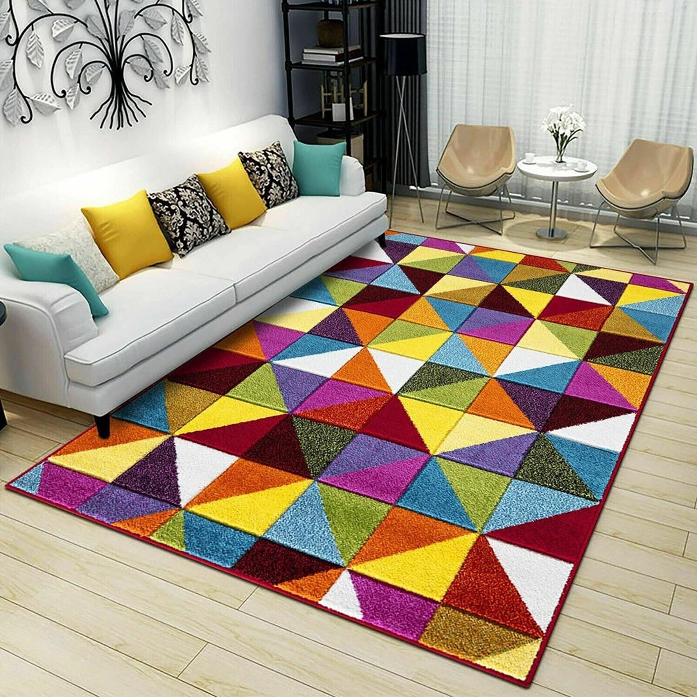 Multicolour Geometric Rug for Living Room Premium Polypropylene Carpet Soft Durable Anti Slip Washable Area Rug Modern Rainbow Scale Design for Bedroom Hallway and Home Decor Multiple Sizes