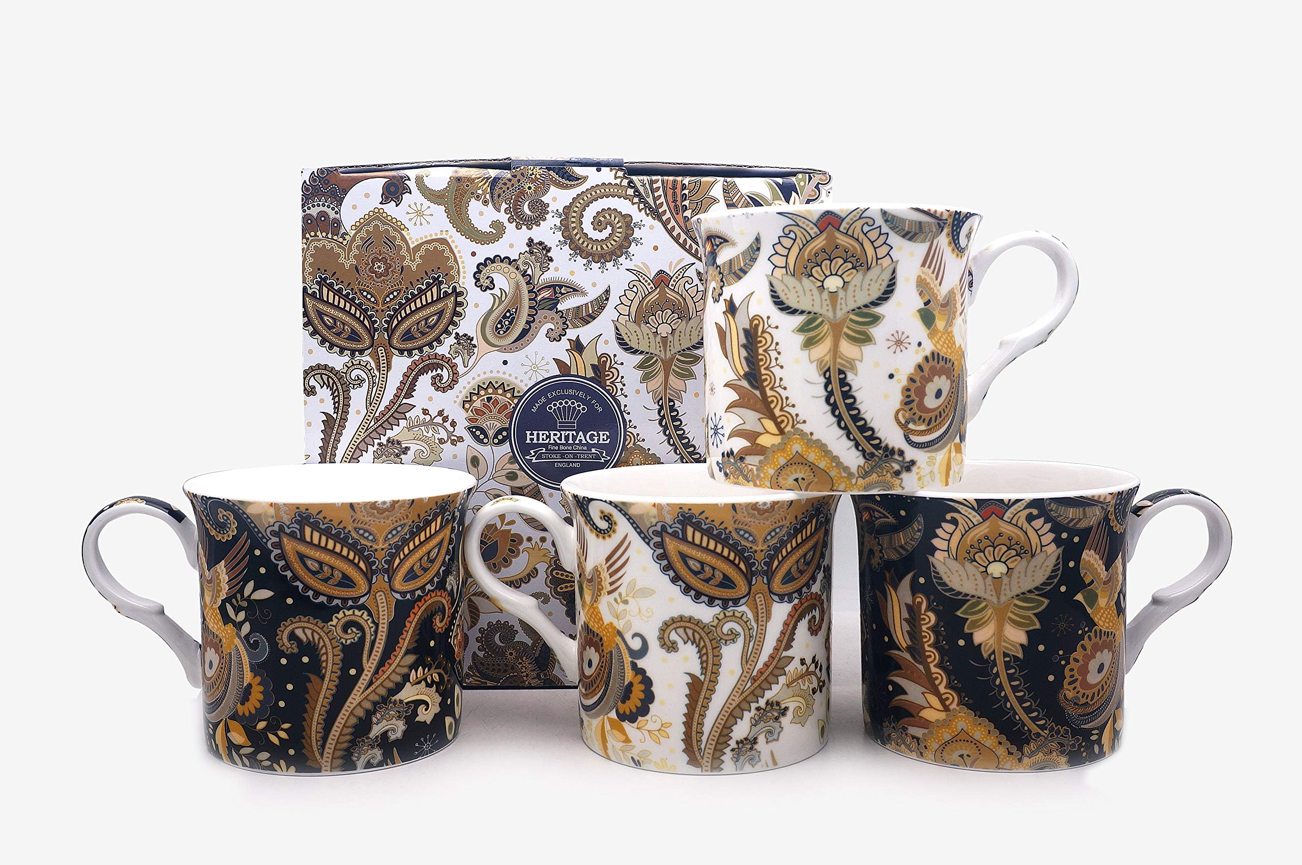 SET OF 4 PACIFICA FINE BONE CHINA MUGS GIFT BOXED FREE UK DELIVERY ...