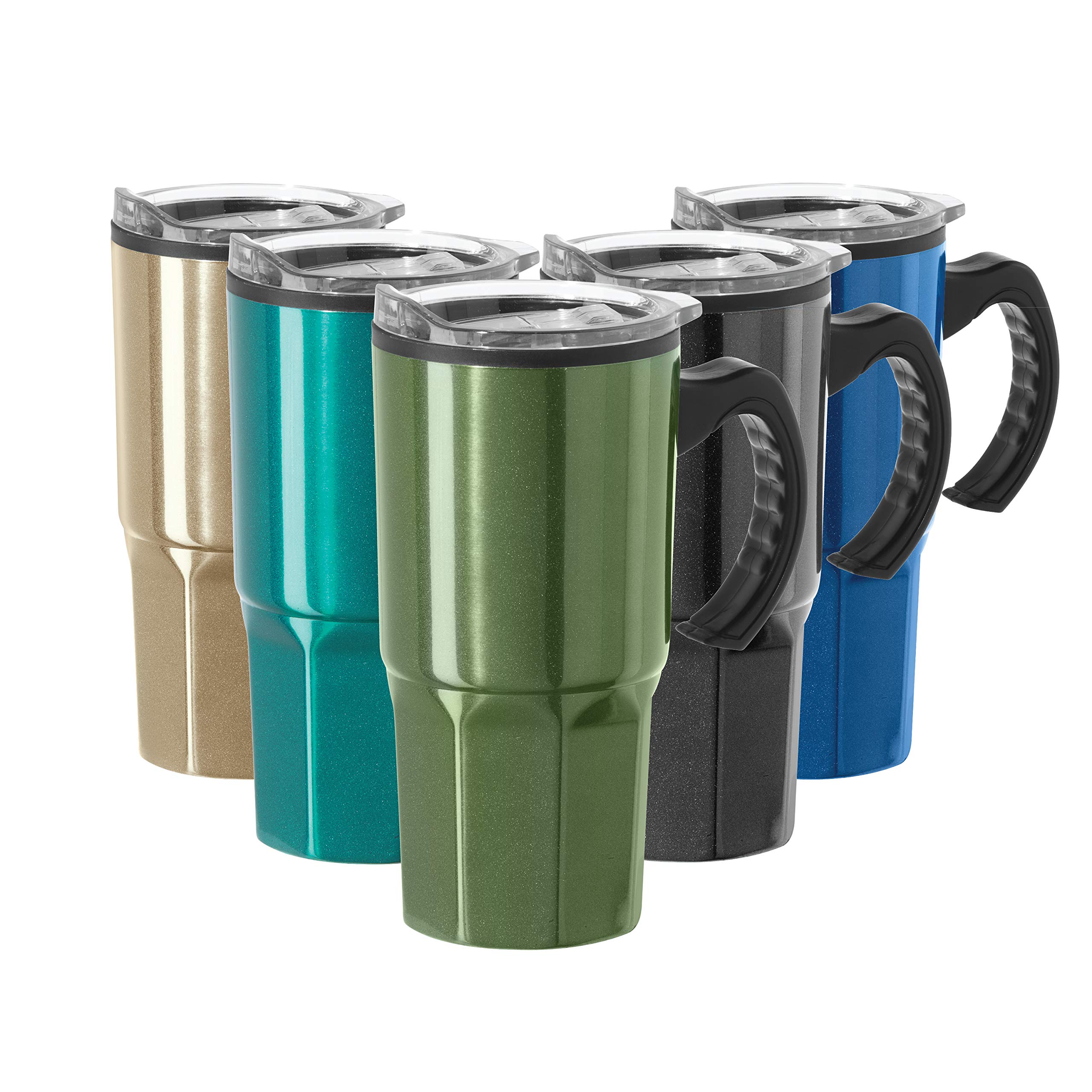 OGGI HEX Stainless Steel Travel Mug - Olive, 18 oz, with acrylic sliding lid and easy grip handle for hot and cold beverages