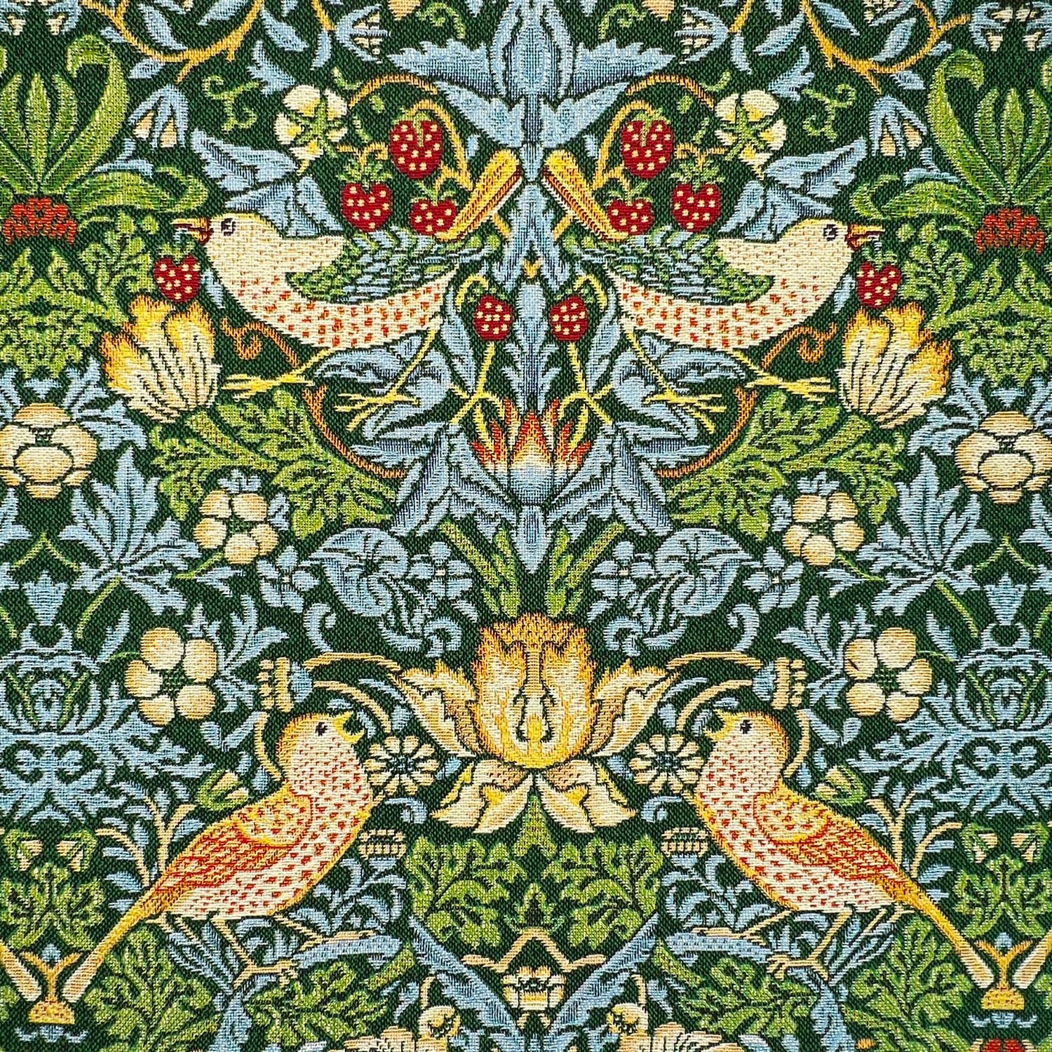 Glamour Secrets Green Tapestry Fabric Bottle William Morris Strawberry Thief Luxury Upholstery Fabric Material (100Cm X 140Cm)