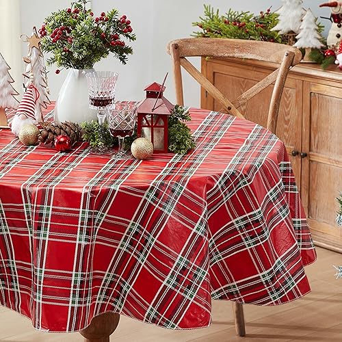 Miniatura 6 de Newbridge Hamilton - Mantel de vinilo navideño a cuadros cuadros rojos y negros, mantel tradicional de vinilo a cuadros navideños con reverso de