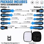 10-Piece Magnetic Screwdriver Set with Magnetizer/Demagnetizer, CR-V Steel, Phillips & Slotted, Hex Bolster Anti-Roll/Wrench Assist, Sizes Marked, EVA Zipper Pouch w/Securing Straps, Blue