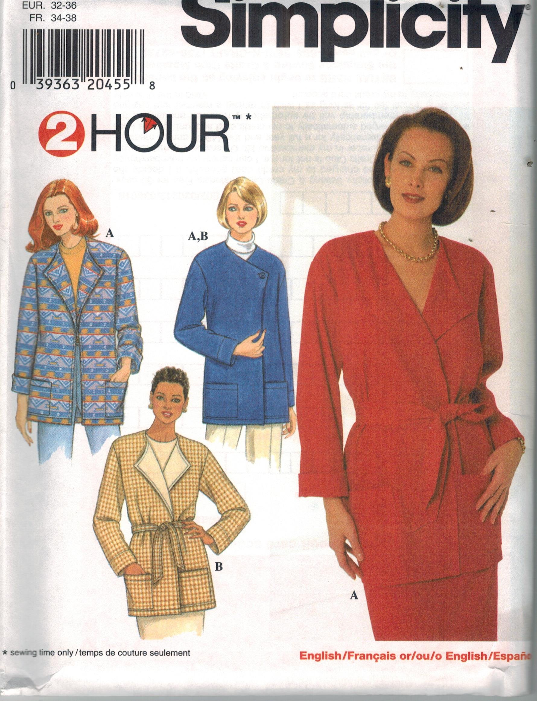 Patron Simplicity 7691 veste coupe loose décontractée chic femme tailles 6 8 10