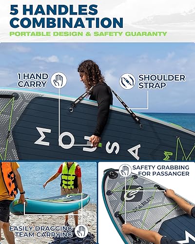Miniatura 4 de Tabla de remo inflable extra ancha de 10 pies 811 x 35 pulgadas, tabla de remo estable para 3 personasfamilia con correa para el hombro, mochila de