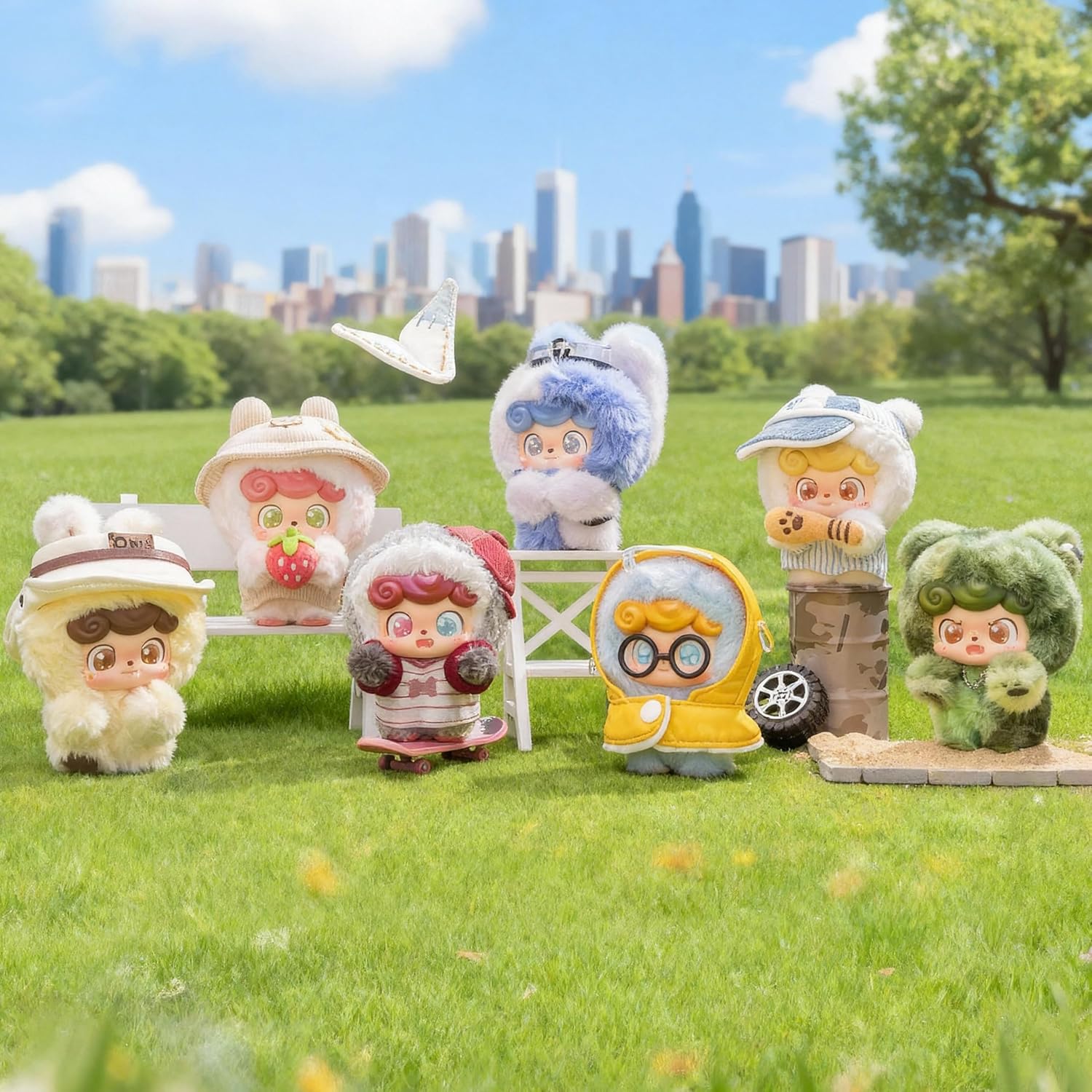 POP JOY Plush PVC Blindbox Q Kid Outdoor Activities Series Comfort Stuffed Toy Figure Kawaii Face Gift Doll Collection for 3+ Single Box