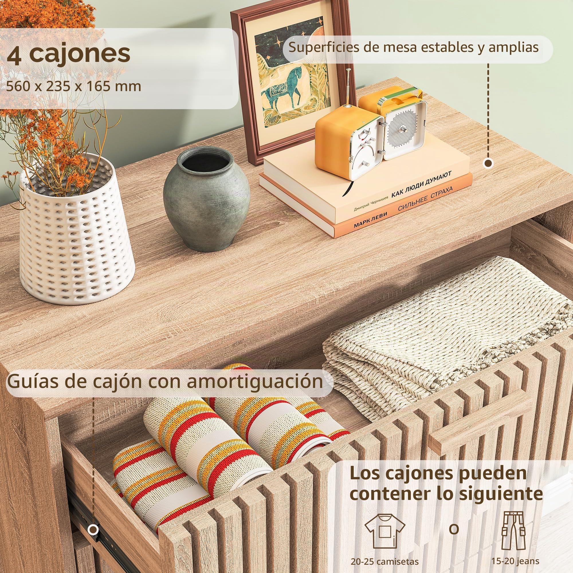 Cómoda con 4 cajones, cómoda para dormitorio, cómoda moderna, cómoda de madera con asas, aparador, cajonera de almacenamiento para pasillo, salón, dormitorio