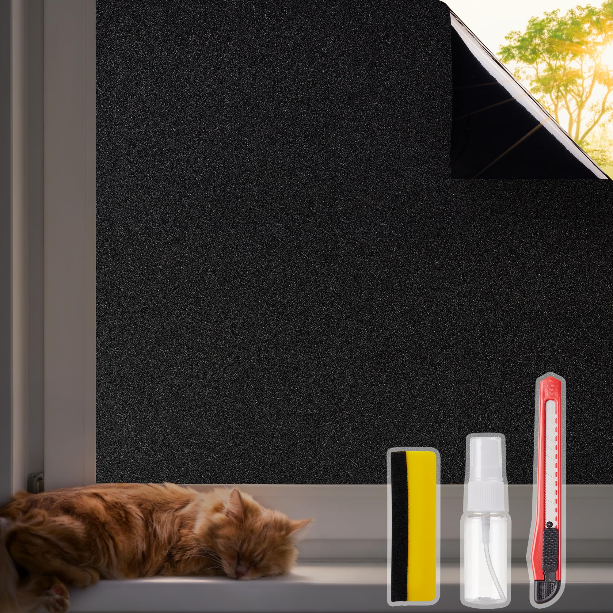 Photo 1 of Azunel Blackout Window Privacy Film - 100% Total Light Blocking Static Cling, Non-Adhesive Privacy Cover for Bedroom & Bathroom, Easy Install, 29.5 x 78.7 Inches