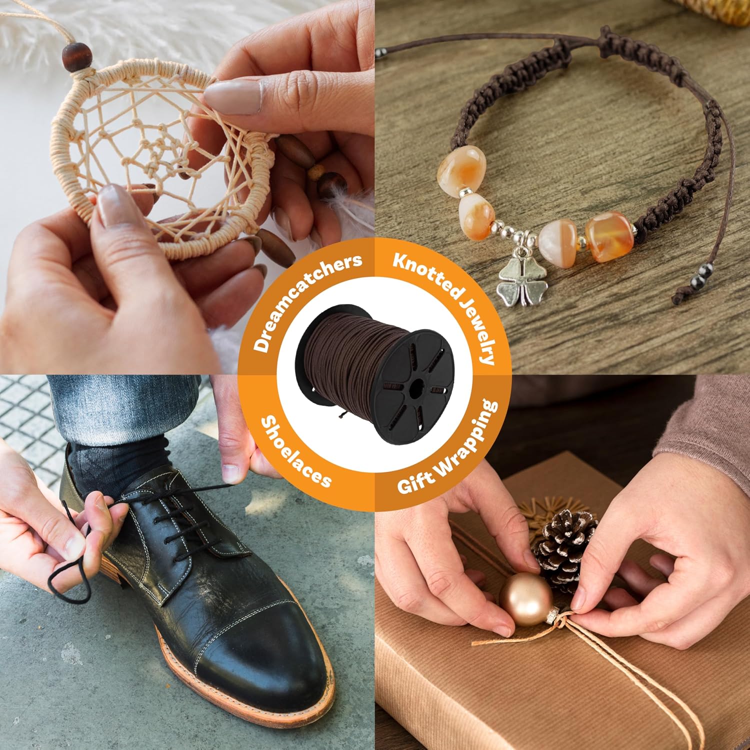 The Beadsmith Waxed Cotton Cord – Brown, 100-Meter Spool, 2mm Thick, Strong String for Jewelry Making and Macrame, Made in India image 5