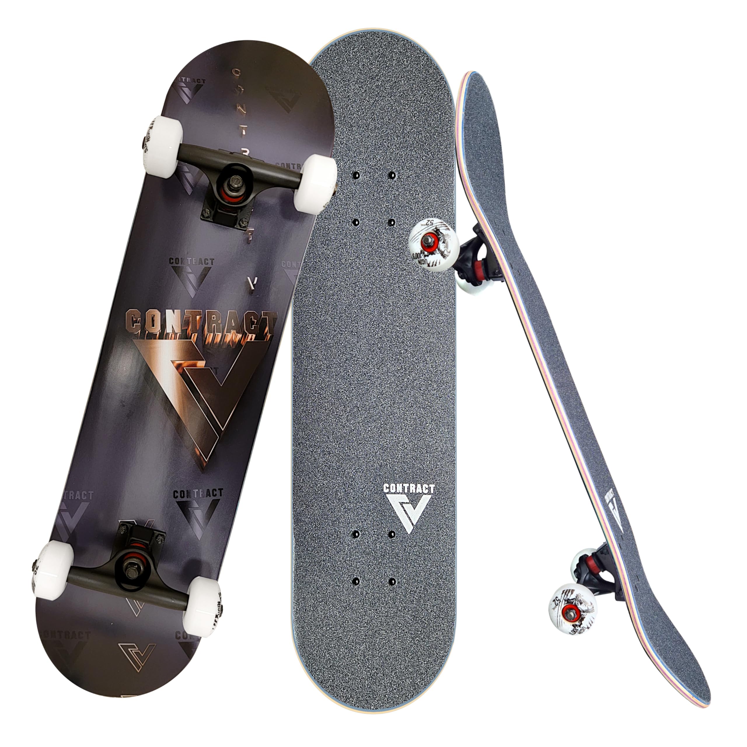 Komplett Skateboard Gold Logo - für Kinder und Jugendliche - 7-lagiges Ahornholz Deck - Medium Concave Standard Popsicle Shape - für Anfänger, Profis, Mädchen & Jungs