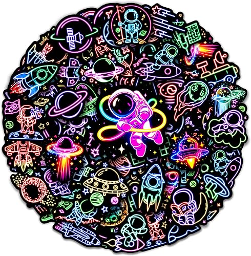 Lot de 52 autocollants astronautes néon pour enfants, autocollants imperméables 