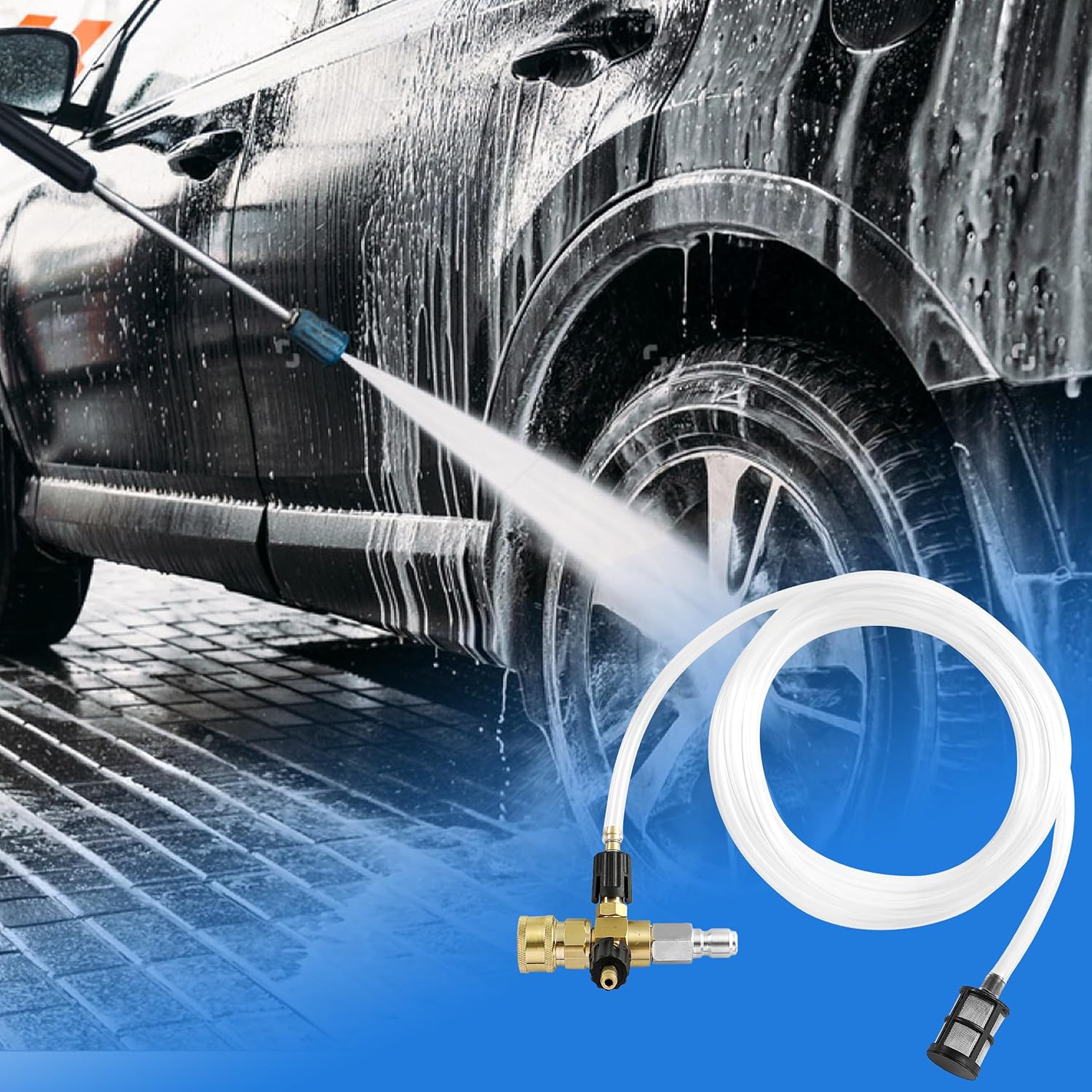 Pressure Washer Downstream Injector, Double Suction Head 3/8" Quick Connect Soap Injector, Adjustable Chemical Injector Kit for Power Washer, 4500 PSI