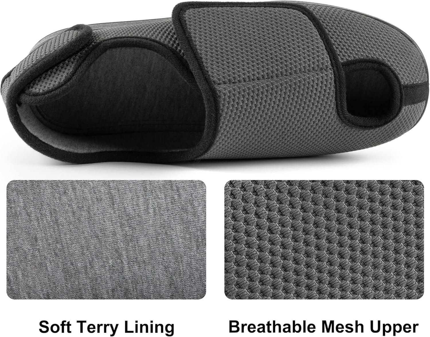 Men's Diabetic Wide Width Breathable Waffle Knit Adjustable Slipper with Anti-Slip Indoor Outdoor Sole - Image 5