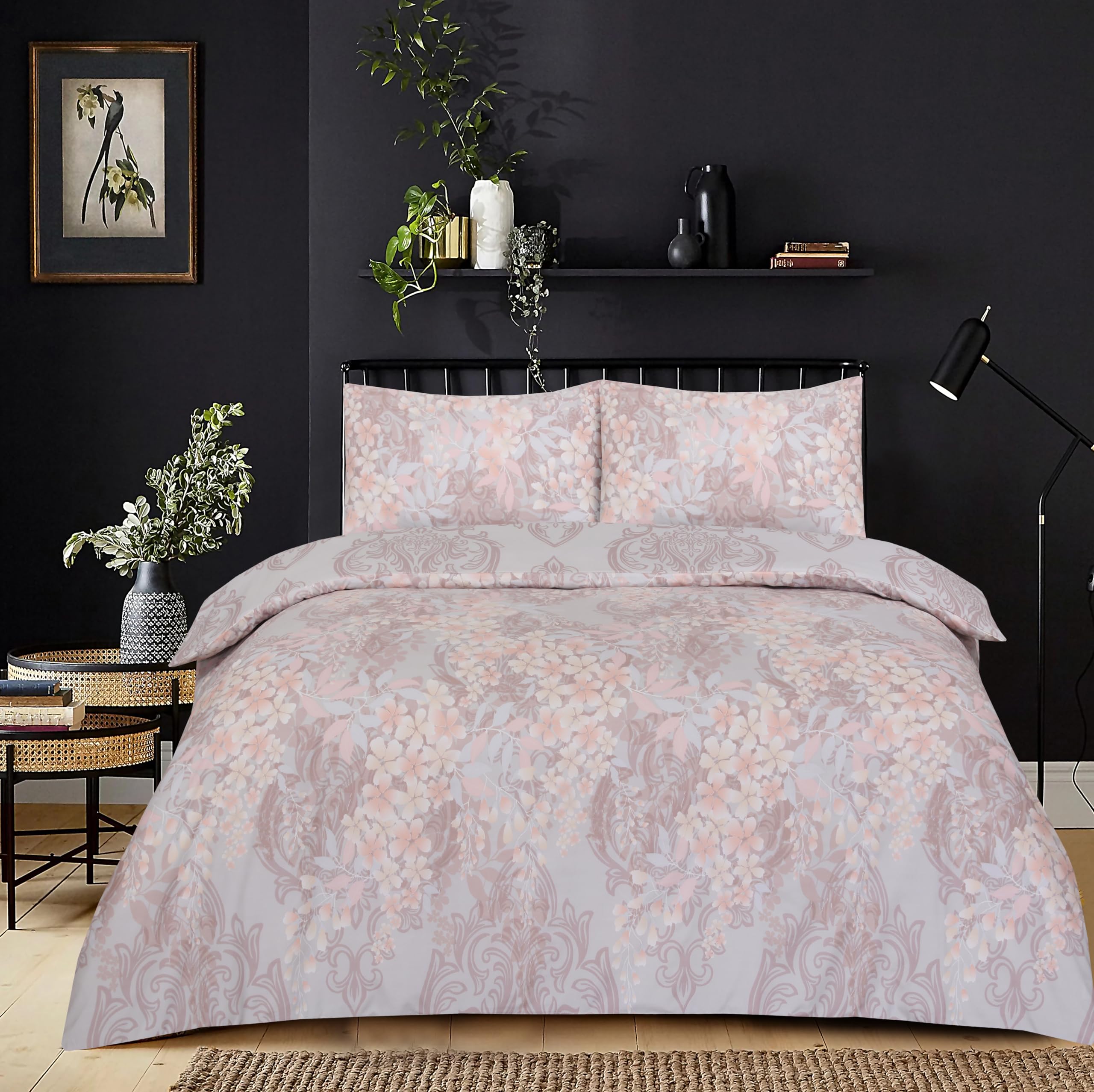 PRIME LINENS Duvet Cover Set 4 Pcs Brushed Microfibre Quilt Cover Bedding Set With Pillow Cases and Extra Fitted Sheet Included (Orchids 2, Super King) — image 1