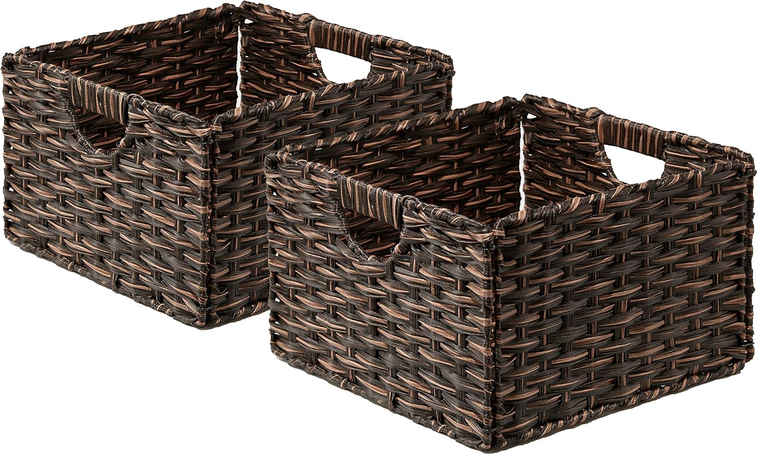 Seville Classics Premium Hand Woven Portable Laundry Bin Basket with Built-in Handles, Household Storage for Clothes, Linens, Sheets, Toys, Mocha Brown, Rectangular (2-Pack)