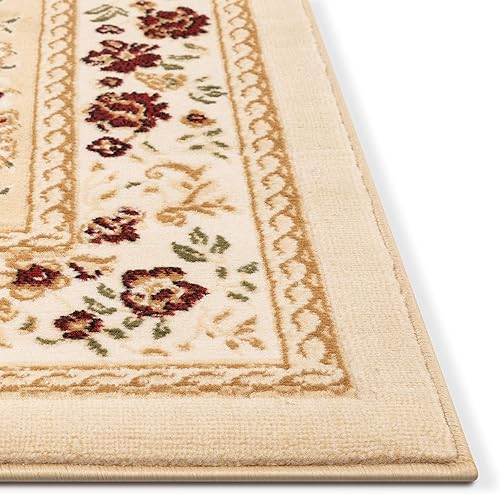 Miniatura 5 de Well Woven Aubusson - Alfombra de medallón floral marfil (3 pies 3 pulgadas x 5 pies) - Alfombra atemporal francesa, tradicional, fácil cuidado y