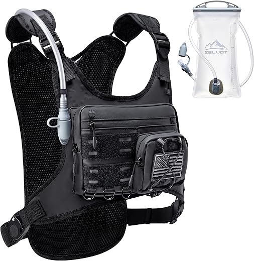 Running Vest with 2L Water Bladder, USA Original Patent, Lightweight Adjustable Chest Pack with Pistol Holster, Reflective Running Hydration Vest for Women Men for Hiking Marathon